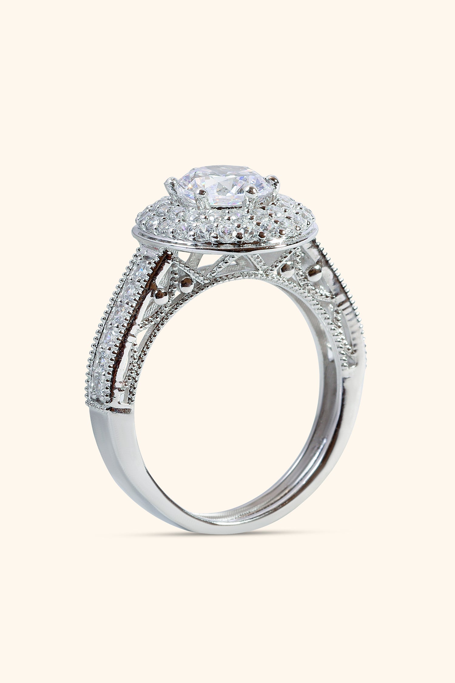 Celestina Double Studded Halo and Pave Ring