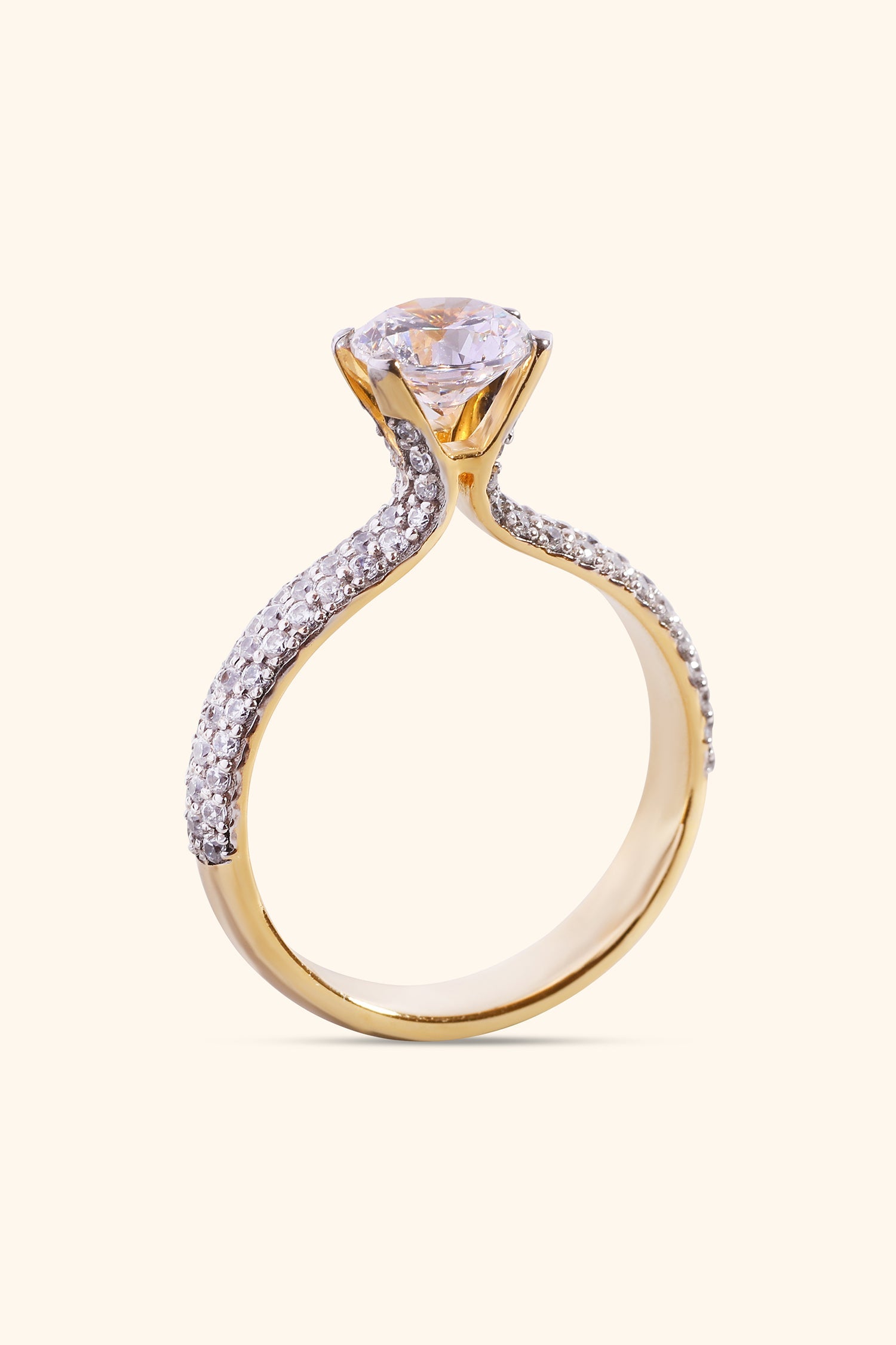 AURORA TRIPLE PAVÉ RING WITH A ROUND SOLITAIRE