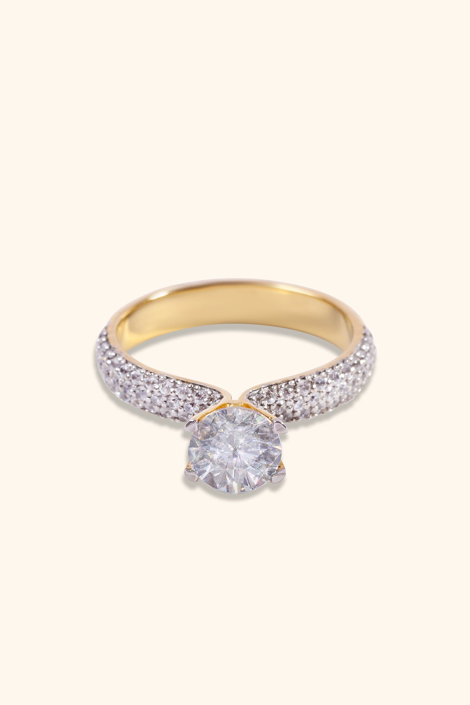 AURORA TRIPLE PAVÉ RING WITH A ROUND SOLITAIRE