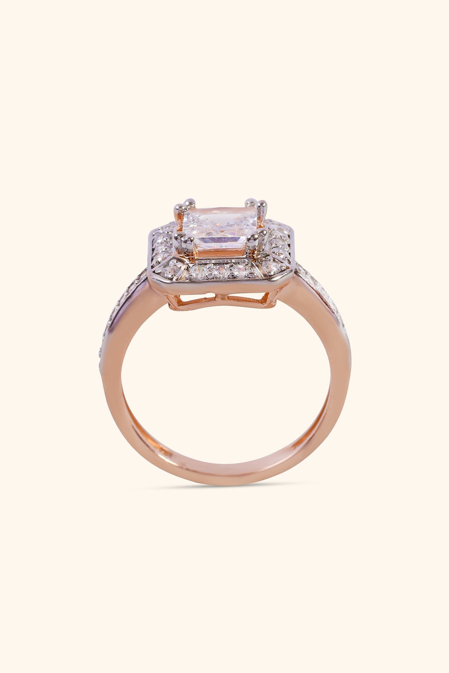 Rosalinda with Princess Solitaire and Halo on a Pave Ring