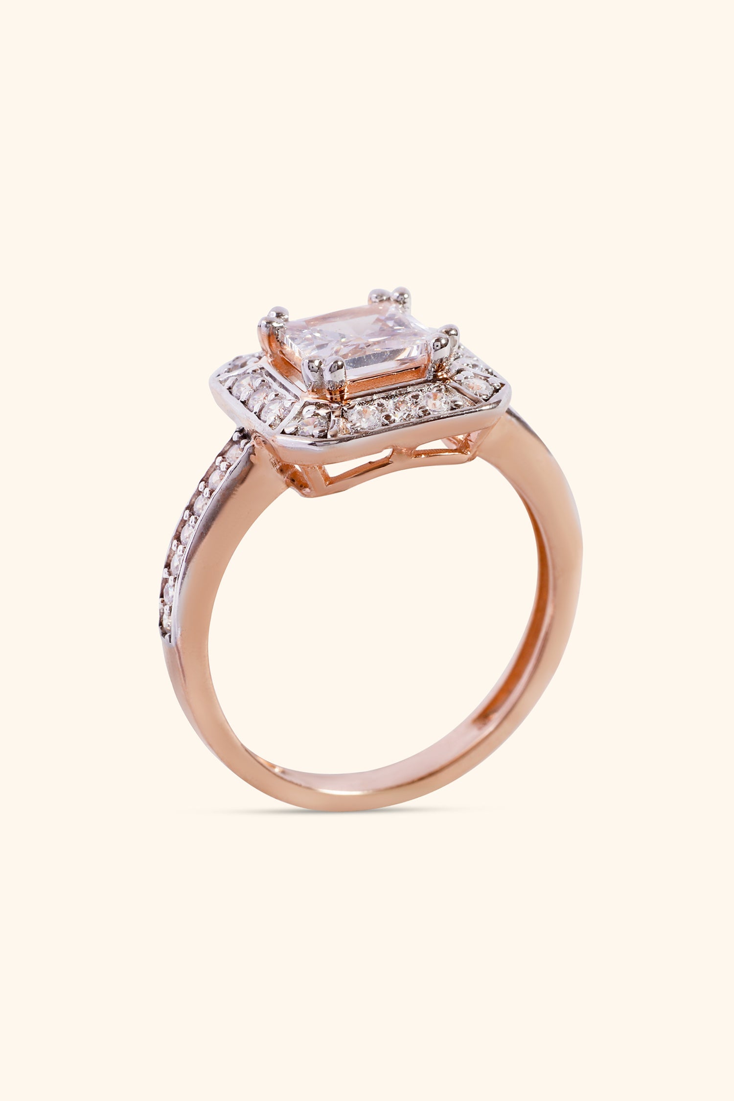 Rosalinda with Princess Solitaire and Halo on a Pave Ring