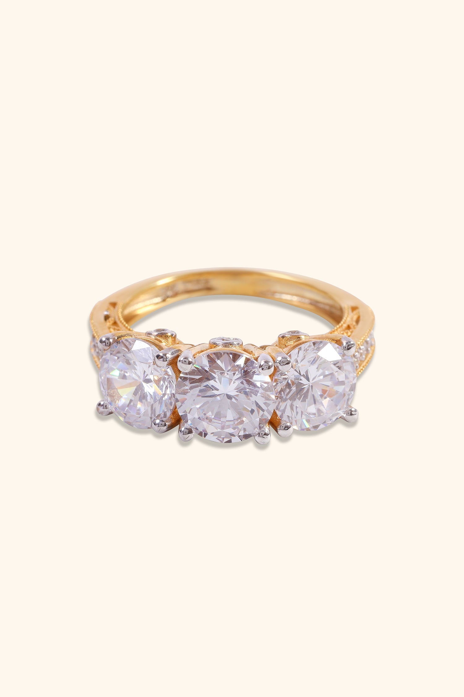 Luciana Trilogy Round Brilliant Solitaire Ring with a Pave Band