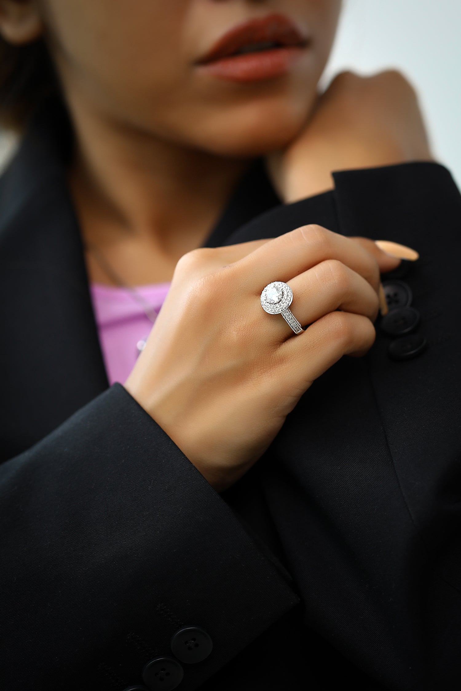 Celestina Double Studded Halo and Pave Ring