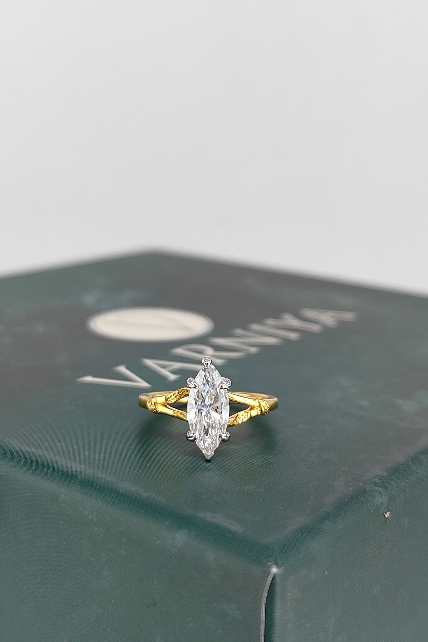 Marquise Leaf Engraved Engagement Ring