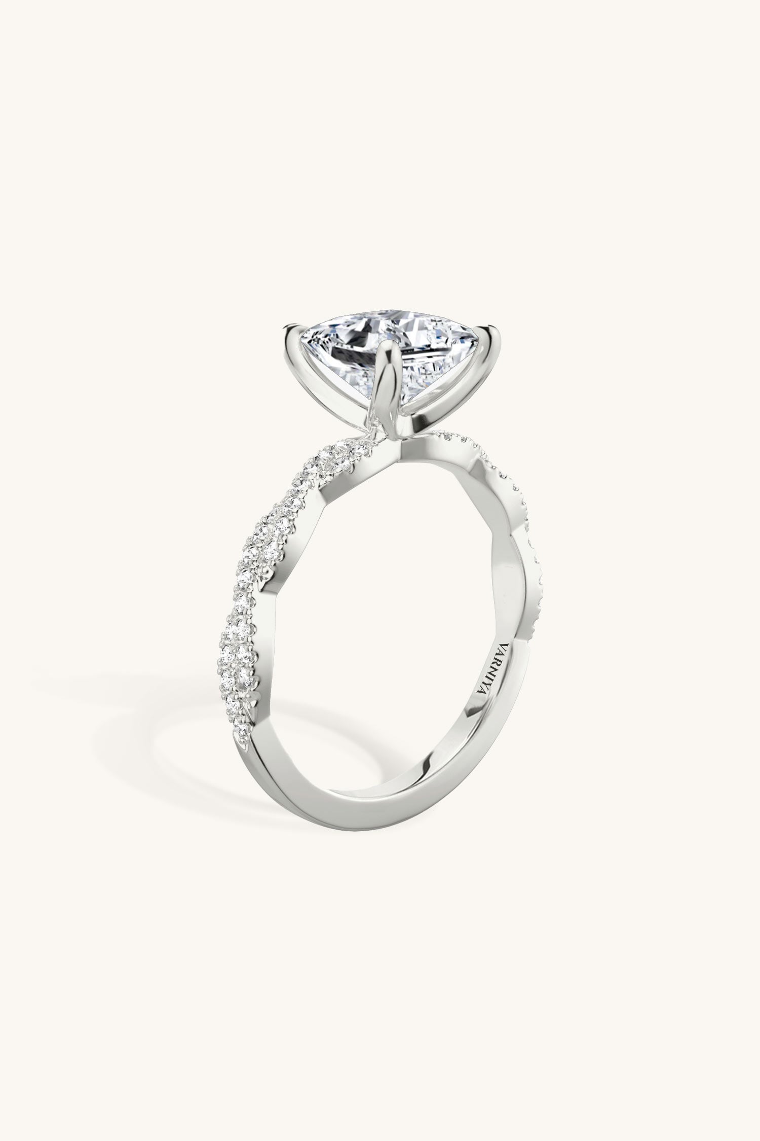 Helena Princess Solitaire Double Pavé Ring
