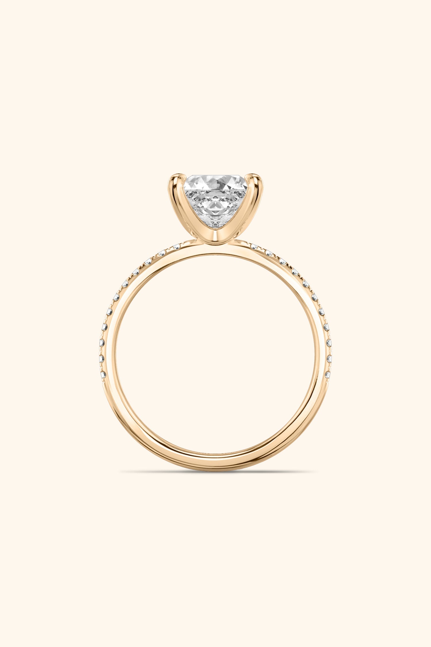 4 Prong Classic Grace Princess Solitaire Pavé Ring