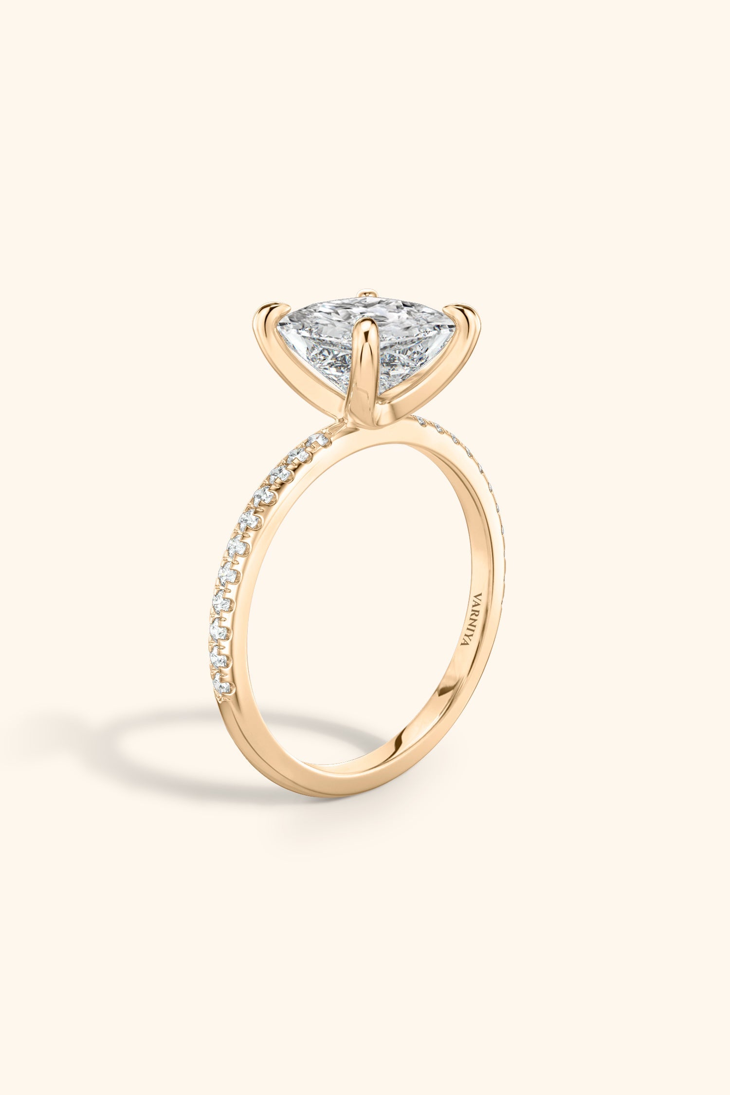 4 Prong Classic Grace Princess Solitaire Pavé Ring