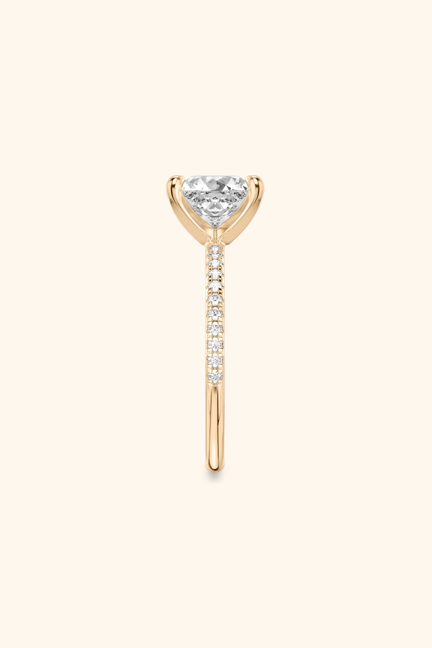 4 Prong Classic Grace Princess Solitaire Pavé Ring