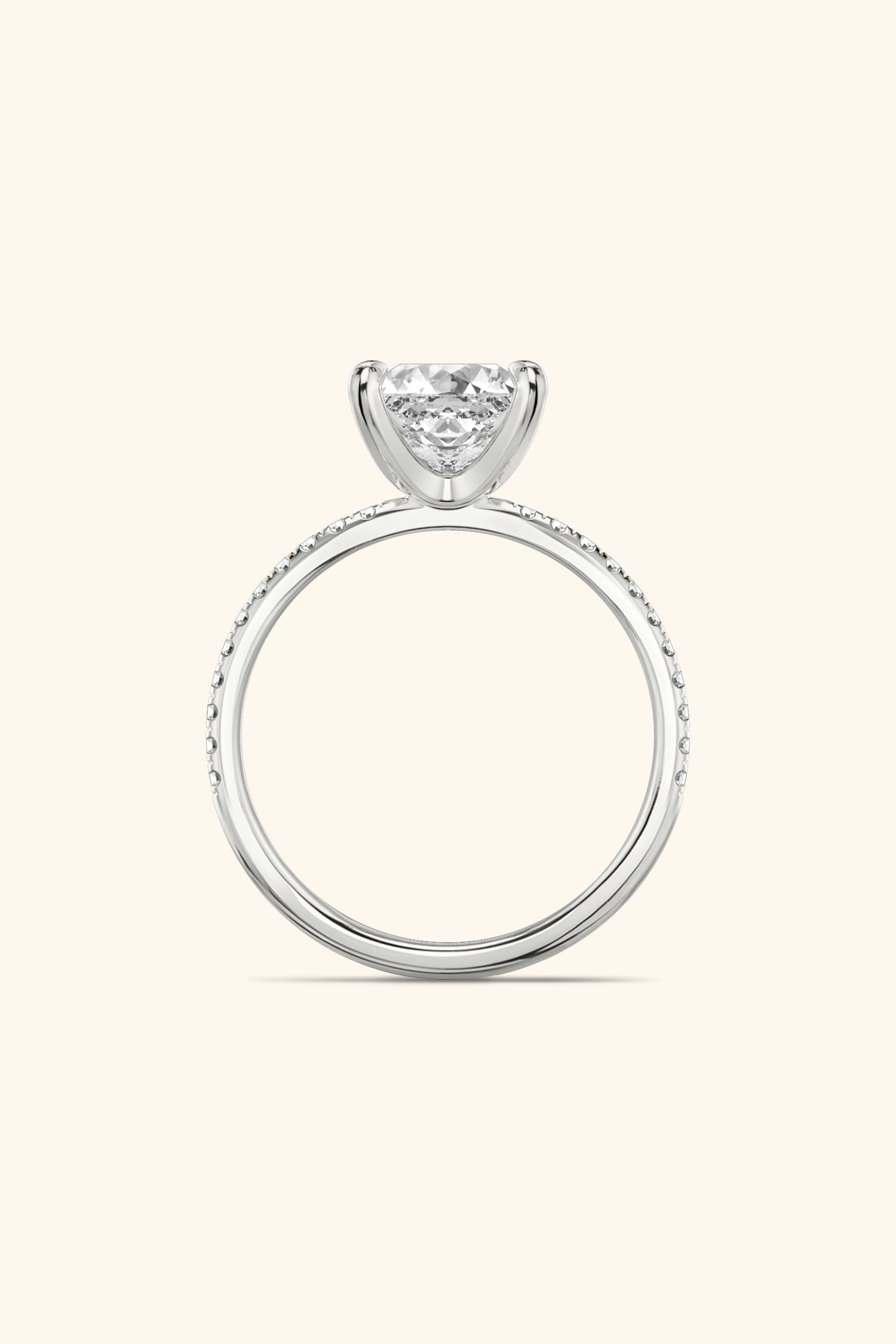 4 Prong Classic Grace Princess Solitaire Pavé Ring