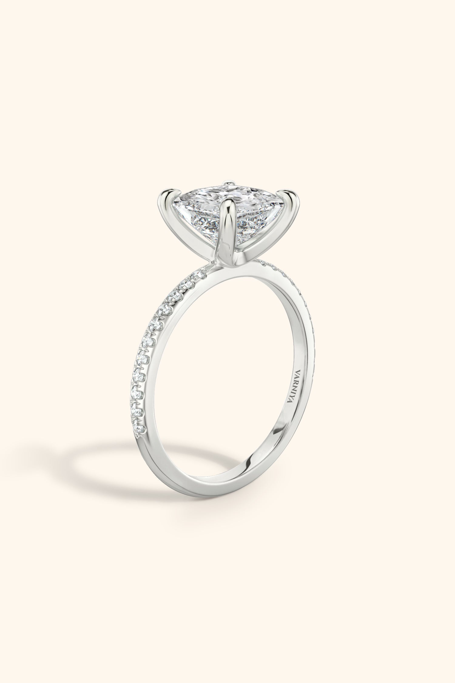 4 Prong Classic Grace Princess Solitaire Pavé Ring