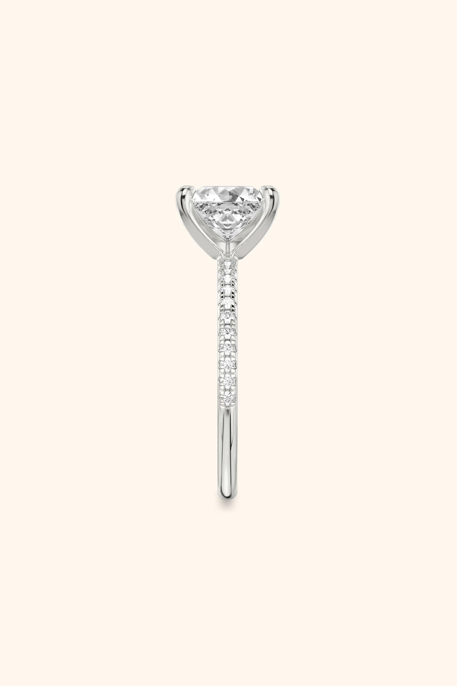 4 Prong Classic Grace Princess Solitaire Pavé Ring