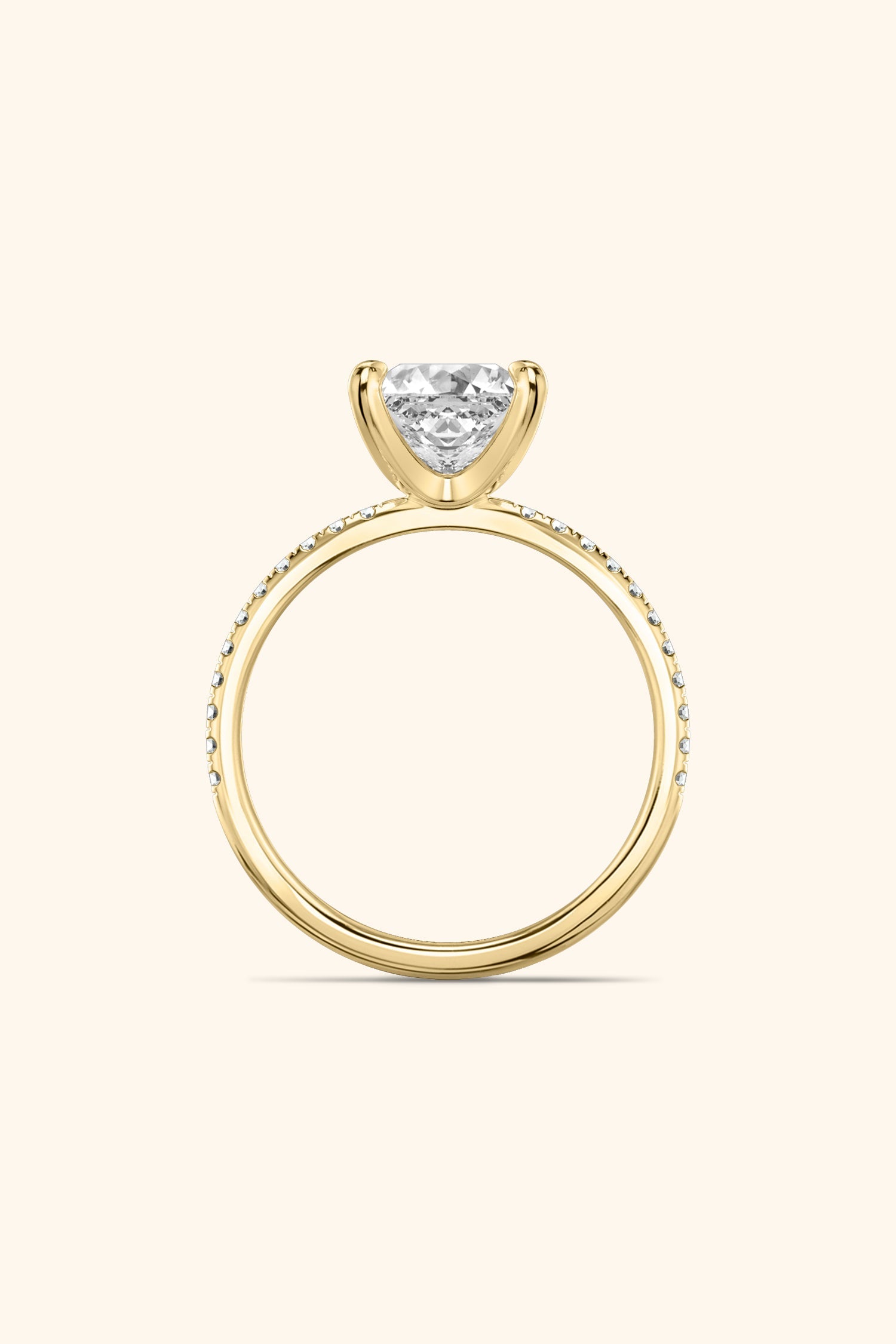 4 Prong Classic Grace Princess Solitaire Pavé Ring