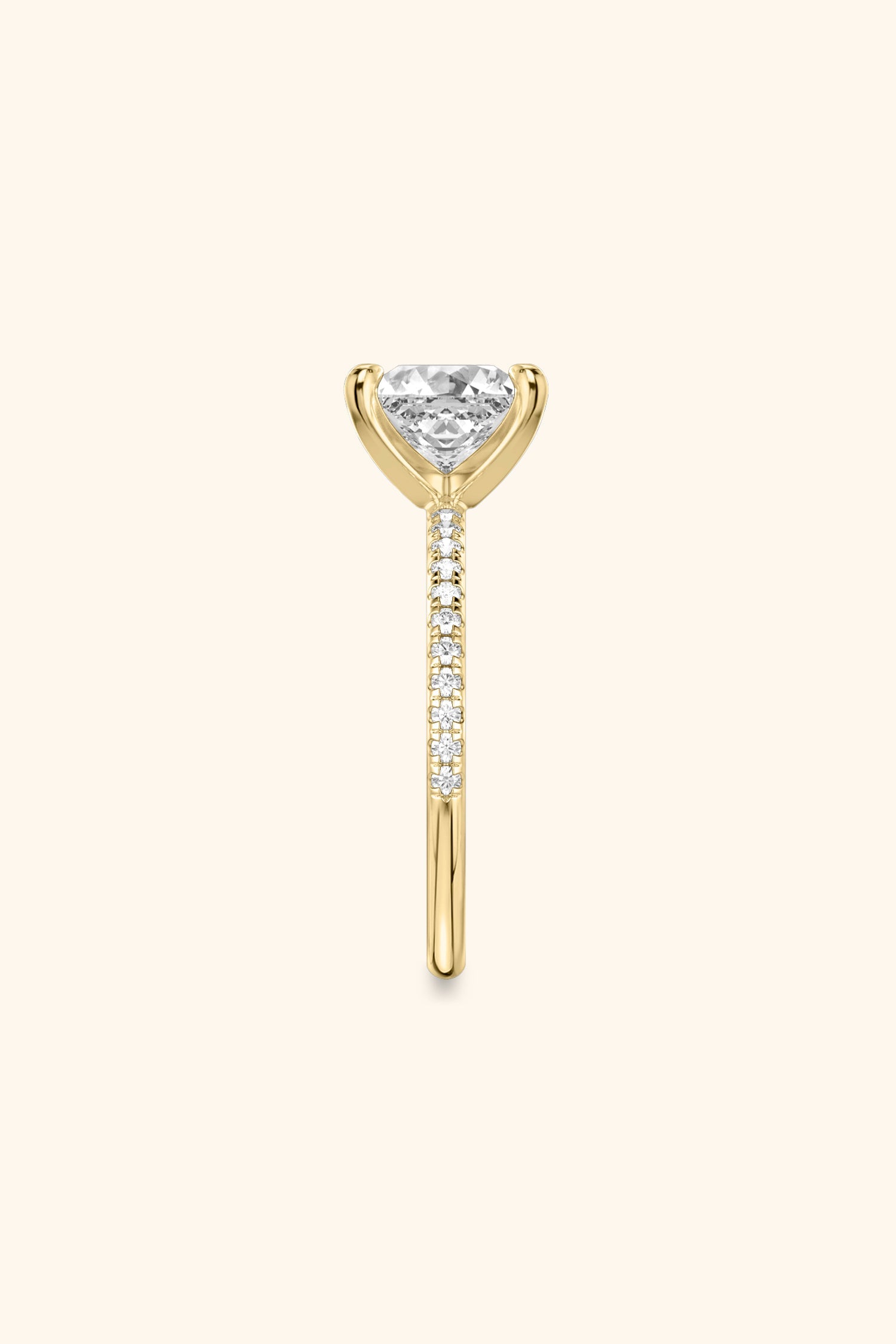 4 Prong Classic Grace Princess Solitaire Pavé Ring