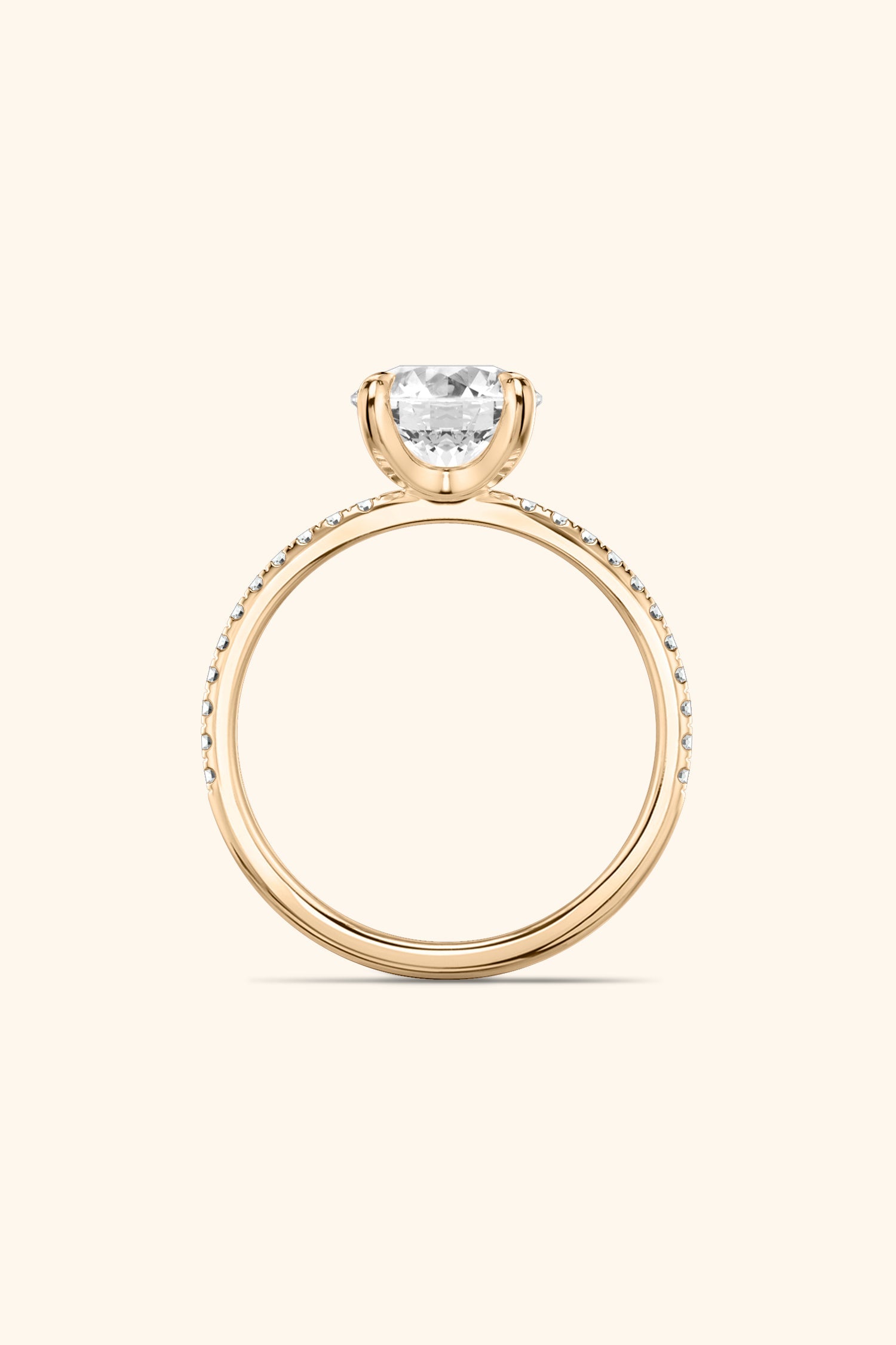 4 Prong Classic Grace Round Brilliant Solitaire Pavé Premium Ring