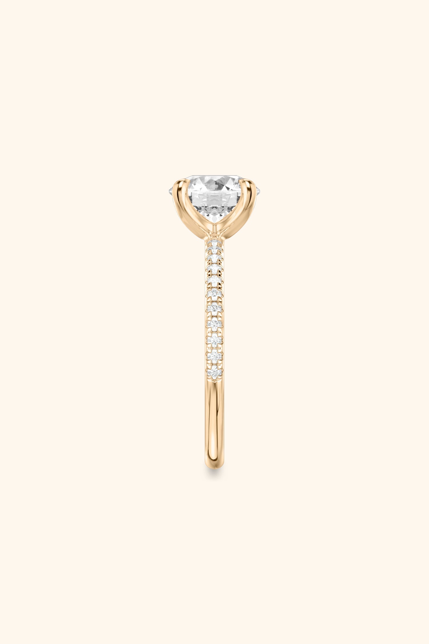 4 Prong Classic Grace Round Brilliant Solitaire Pavé Premium Ring