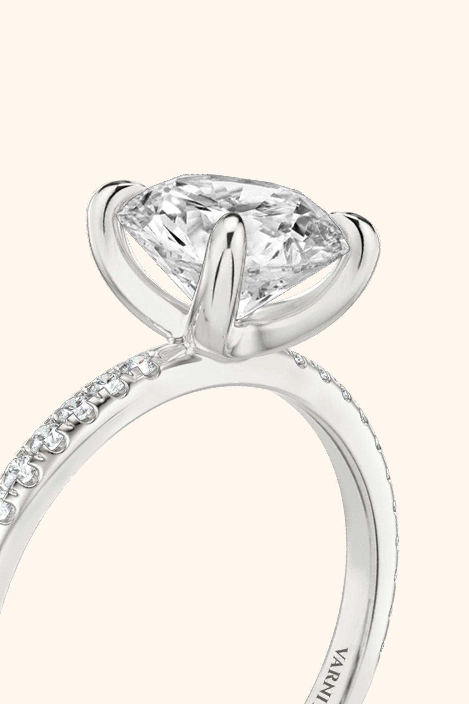 4 Prong Classic Grace Round Brilliant Solitaire Pavé Premium Ring