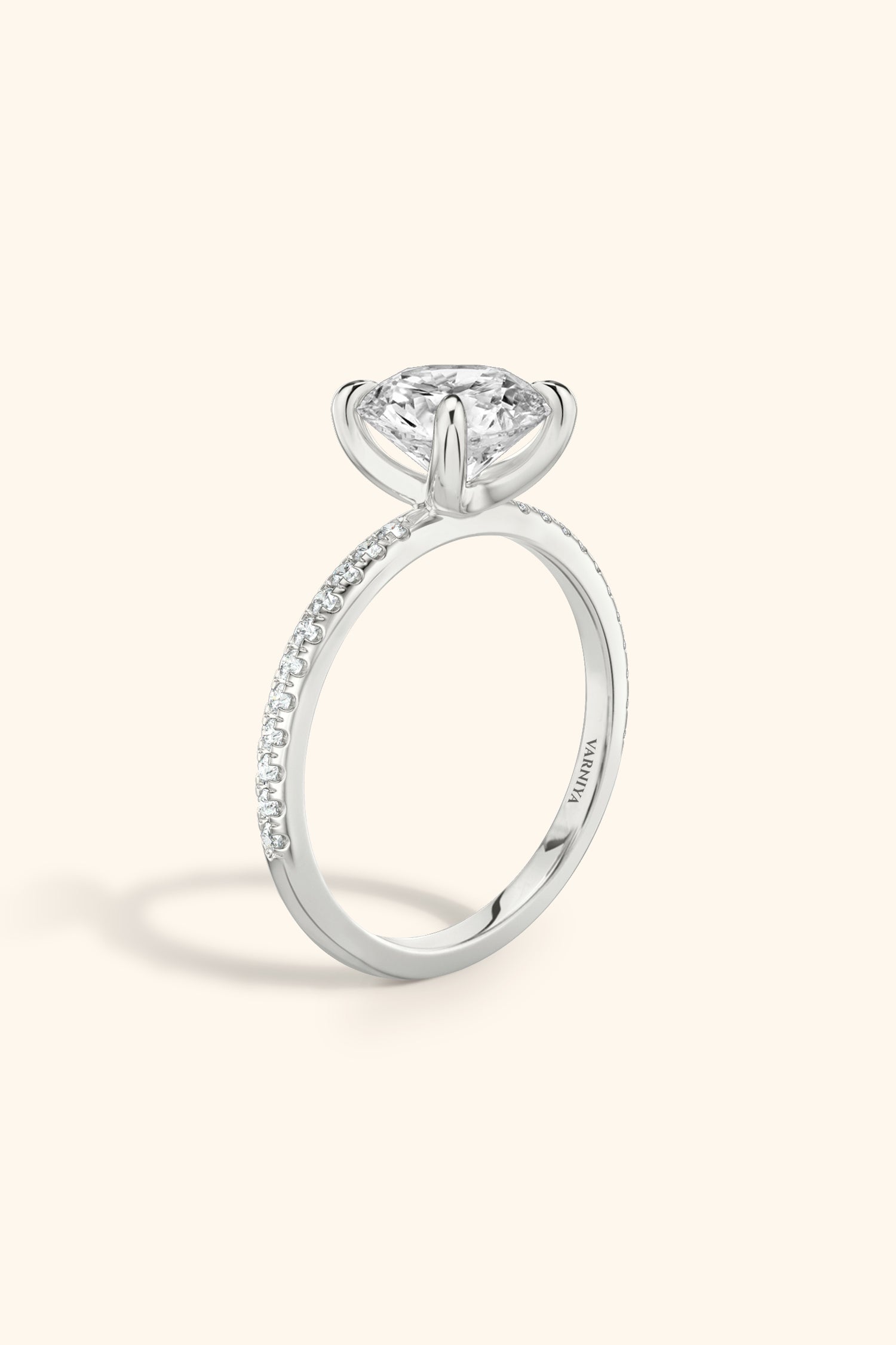 4 Prong Classic Grace Round Brilliant Solitaire Pavé Premium Ring