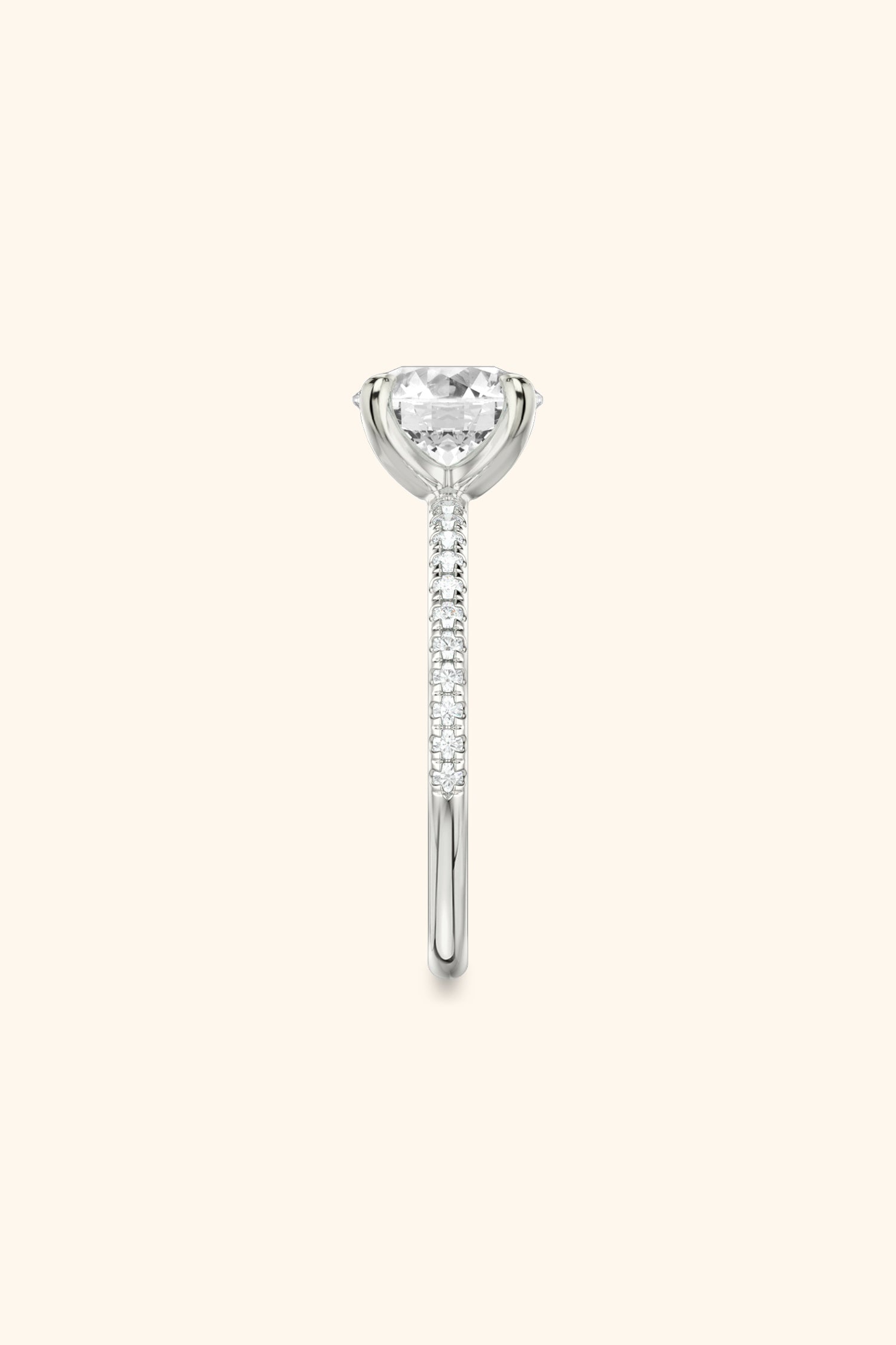 4 Prong Classic Grace Round Brilliant Solitaire Pavé Premium Ring