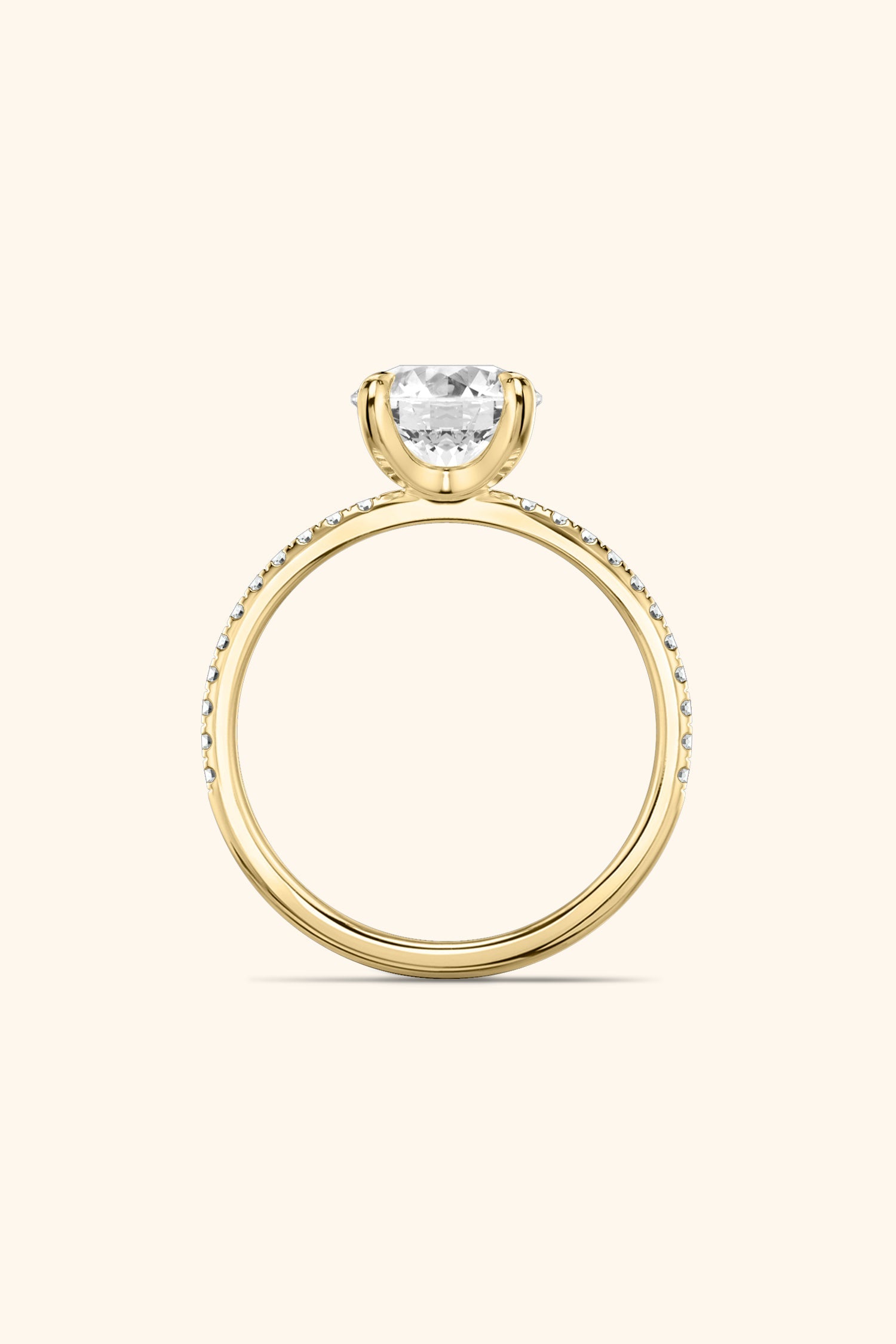 4 Prong Classic Grace Round Brilliant Solitaire Pavé Ring