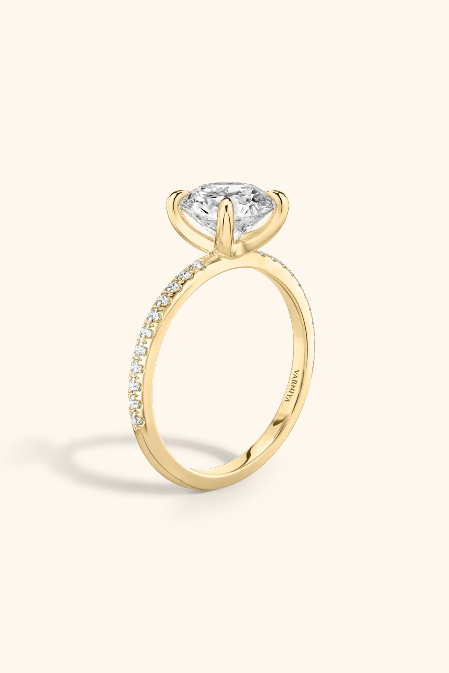 4 Prong Classic Grace Round Brilliant Solitaire Pavé Ring