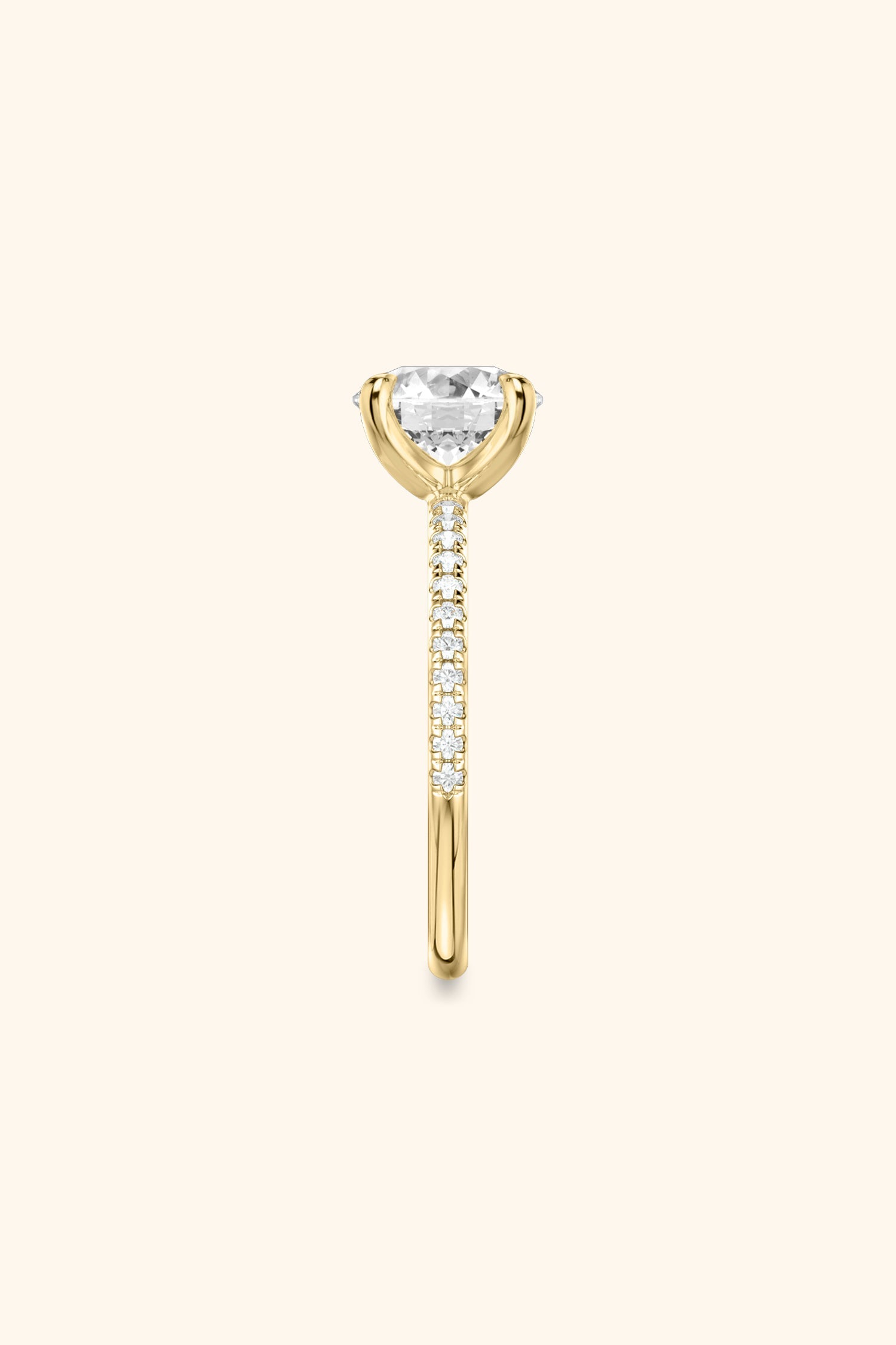 4 Prong Classic Grace Round Brilliant Solitaire Pavé Ring