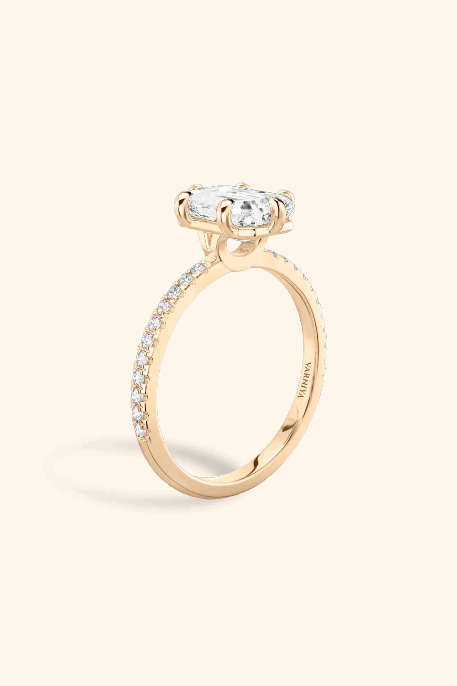 6 Prong Classic Grace with Emerald Solitaire Pavé Ring