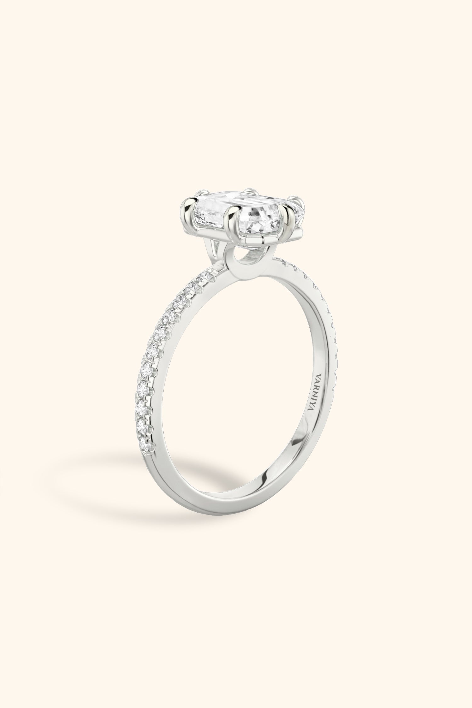 6 Prong Classic Grace with Emerald Solitaire Pavé Ring