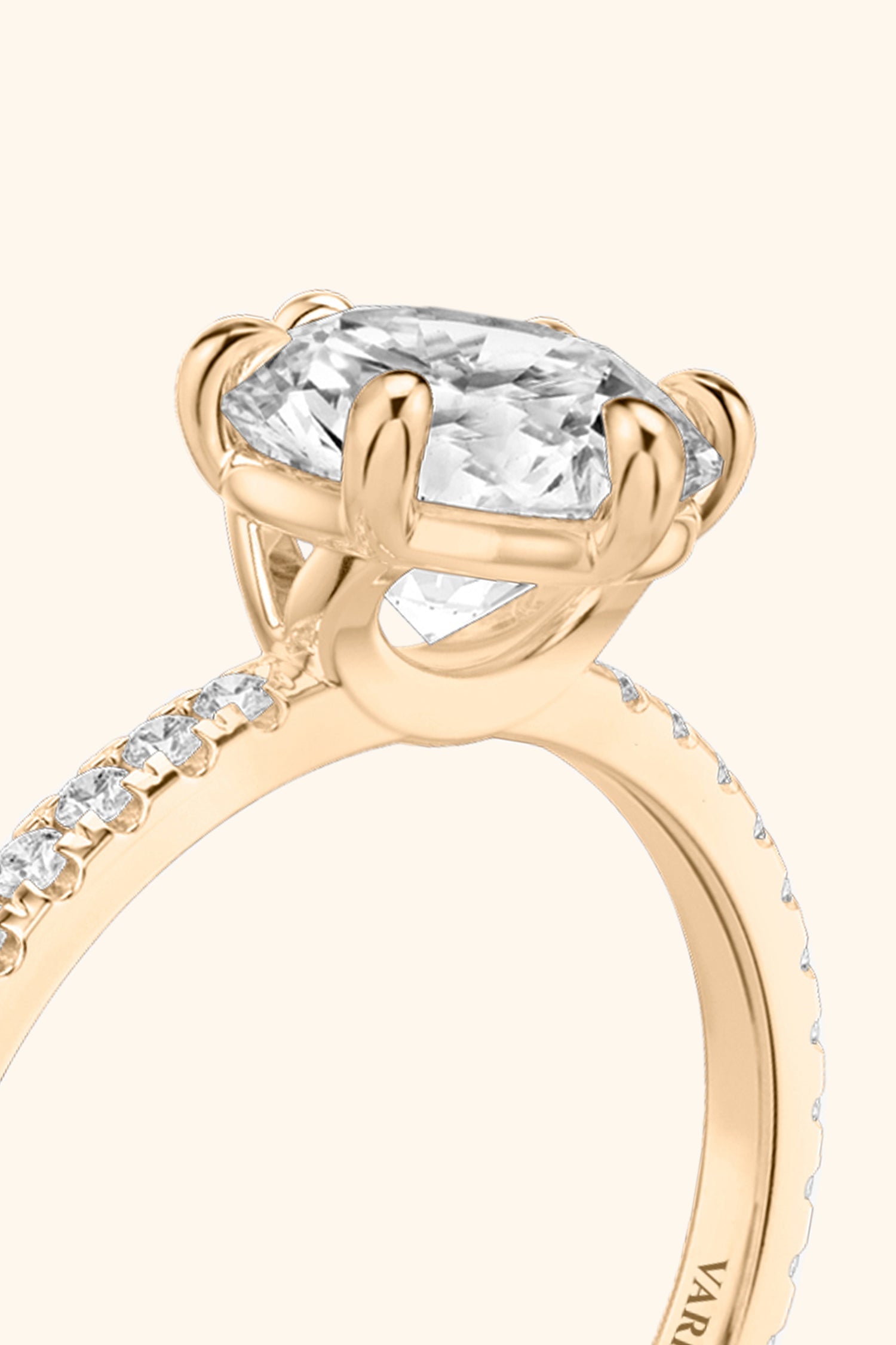6 Prong Classic Round Brilliant Solitaire Pavé Ring