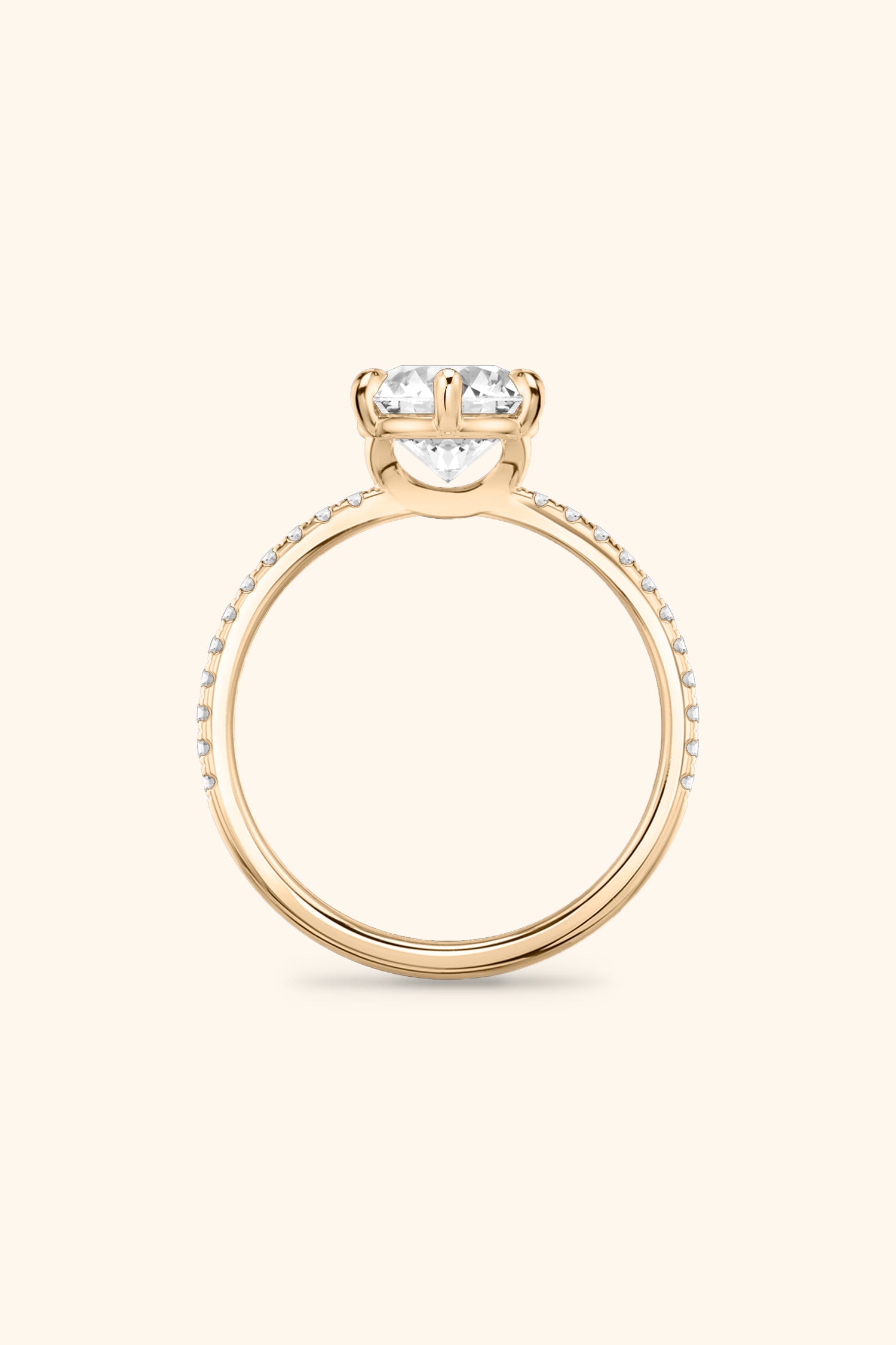 6 Prong Classic Round Brilliant Solitaire Pavé Ring
