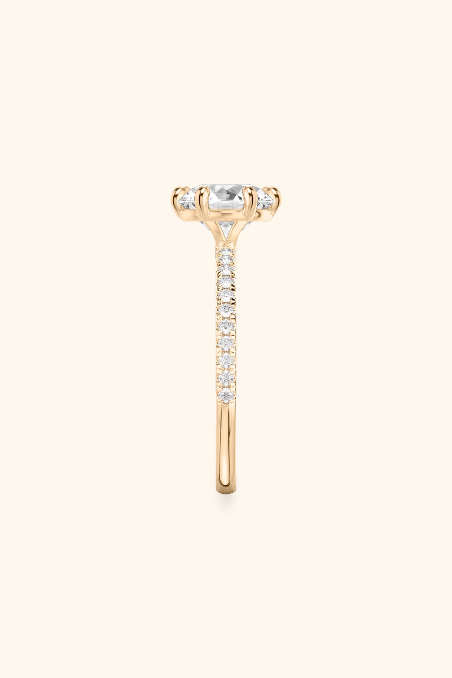6 Prong Classic Round Brilliant Solitaire Pavé Ring