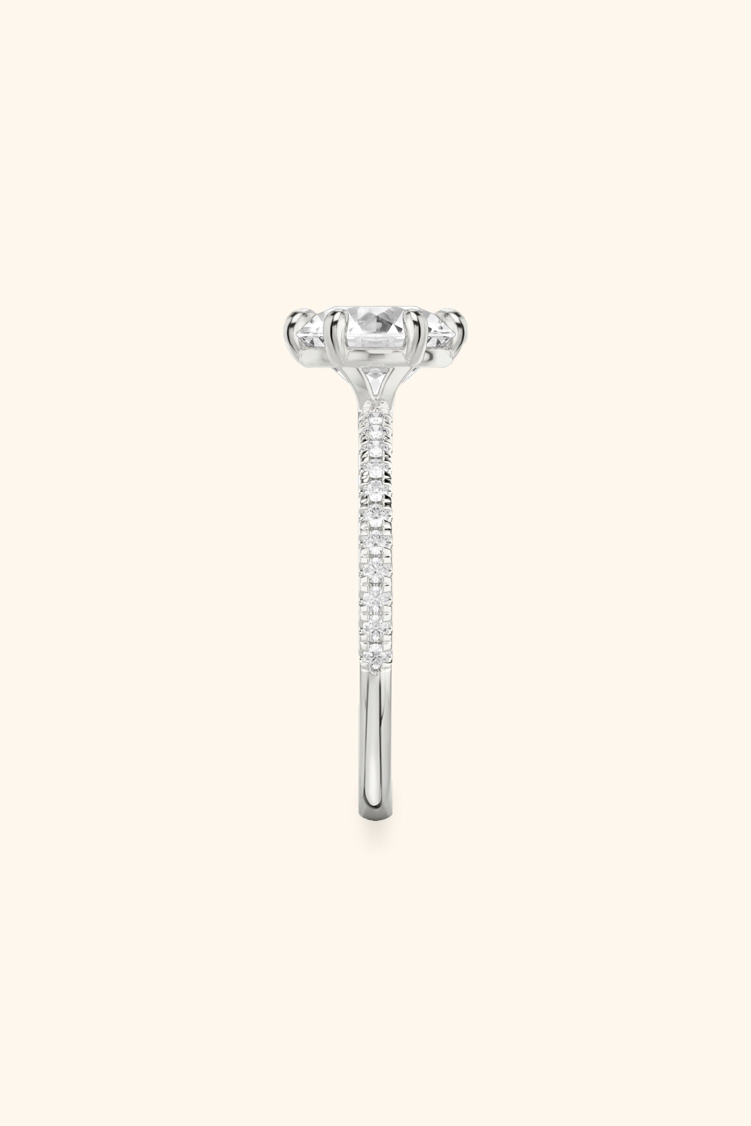 6 Prong Classic Round Brilliant Solitaire Pavé Ring