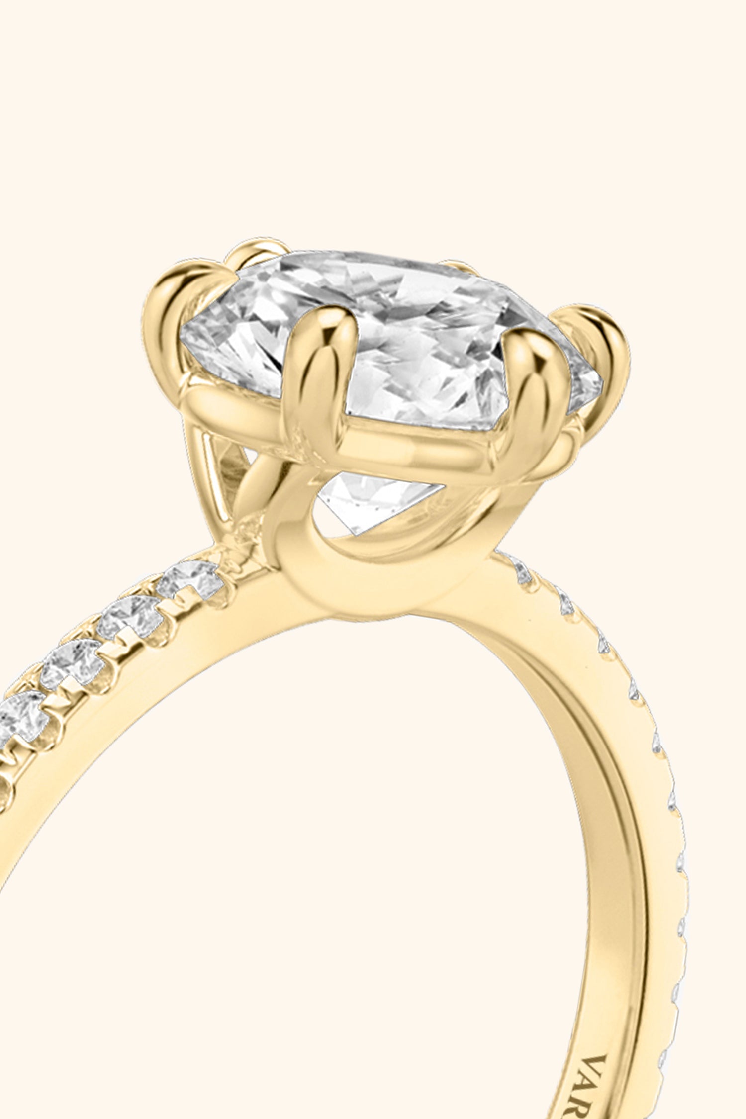 6 Prong Classic Round Brilliant Solitaire Pavé Ring