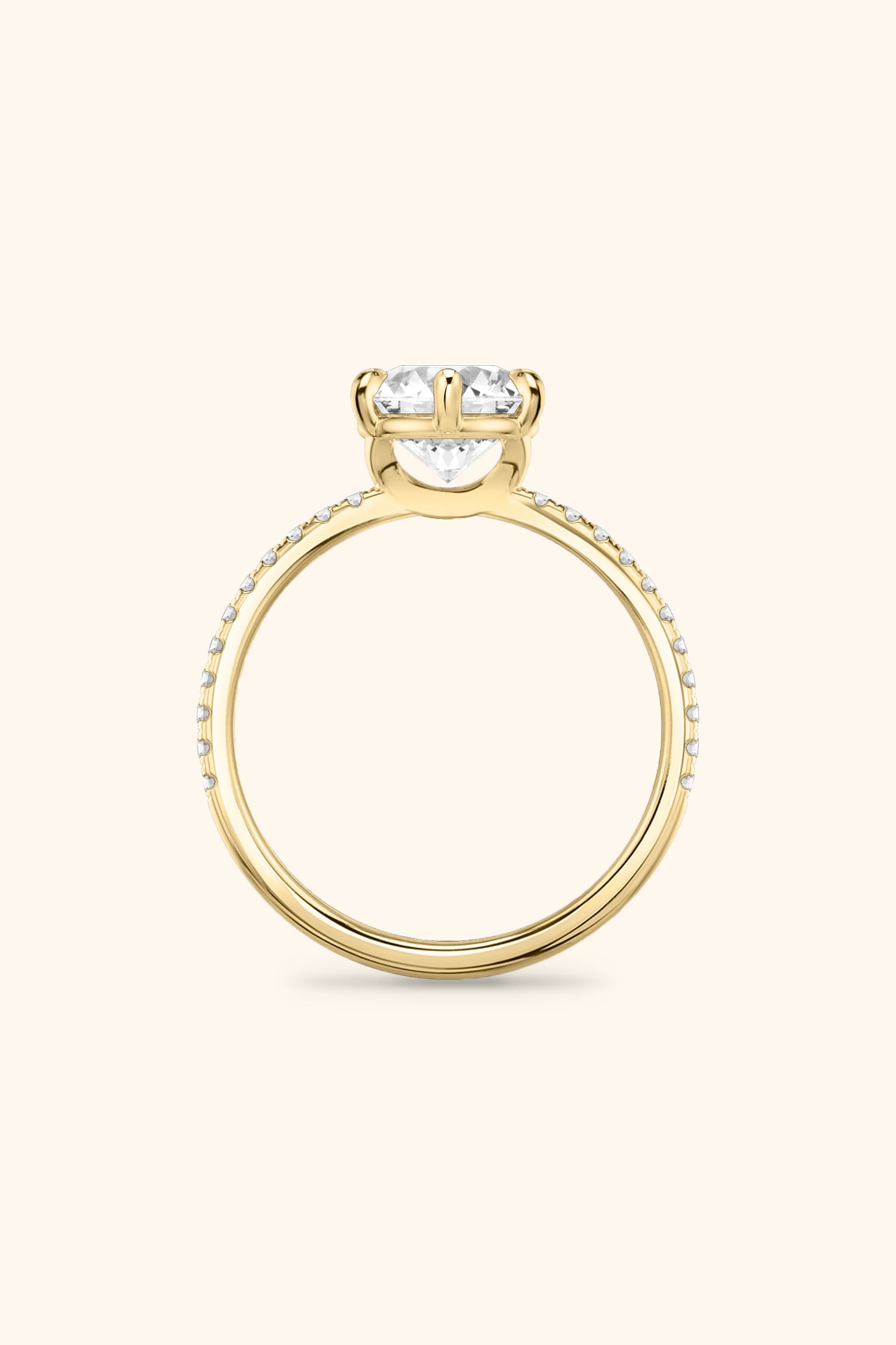 6 Prong Classic Round Brilliant Solitaire Pavé Ring