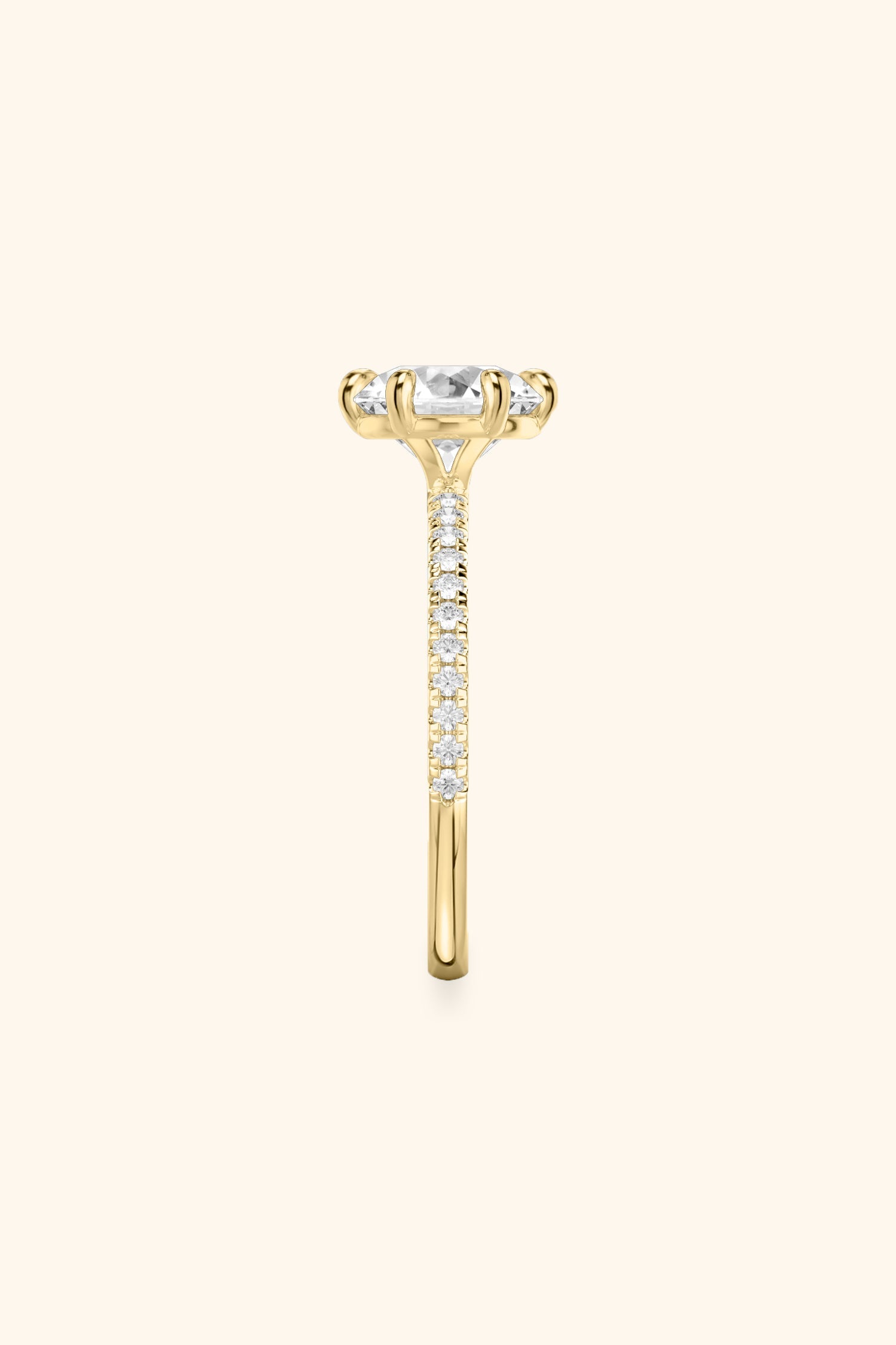 6 Prong Classic Round Brilliant Solitaire Pavé Ring