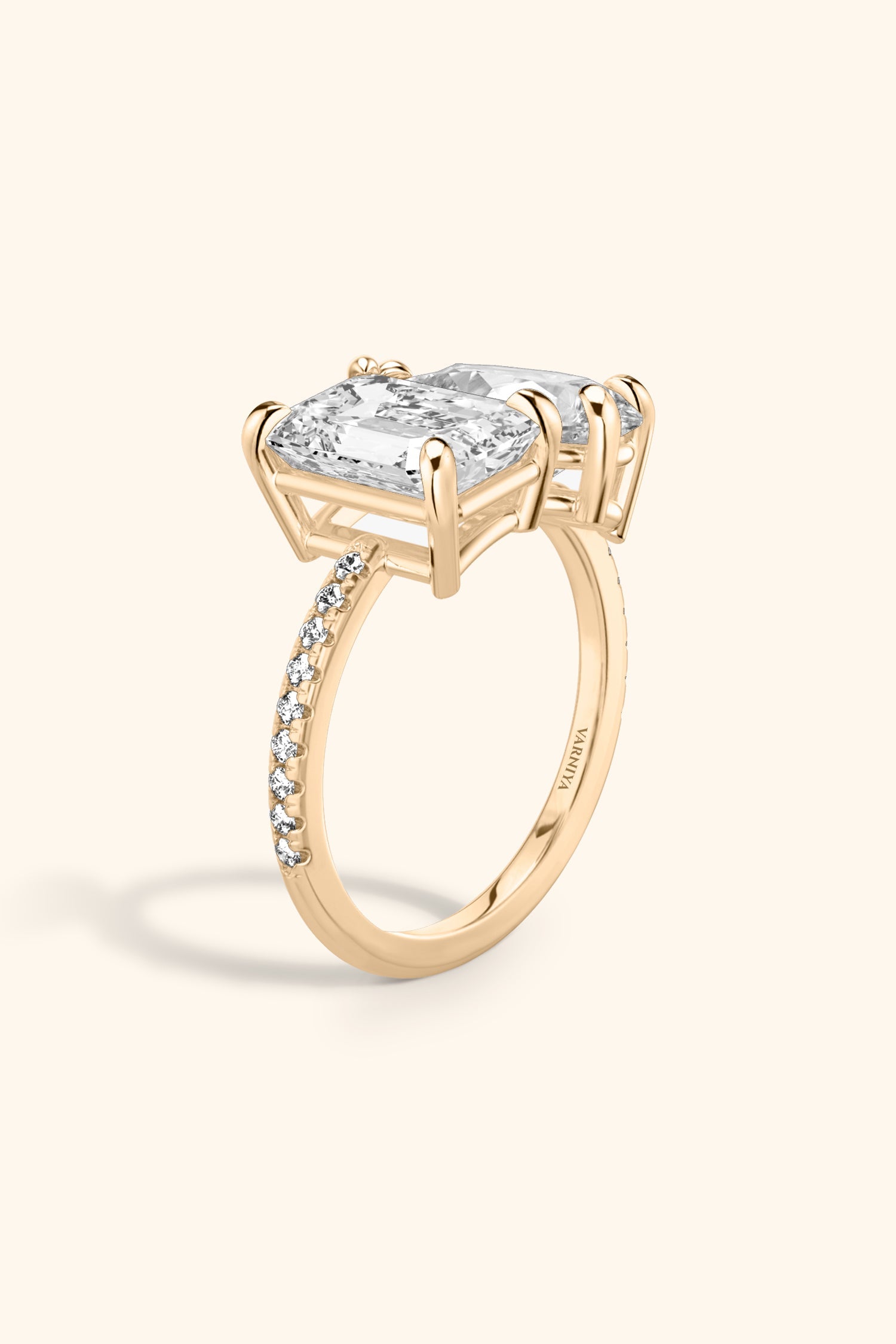 Luminosa Emerald and Pear Solitaire Pavé Ring