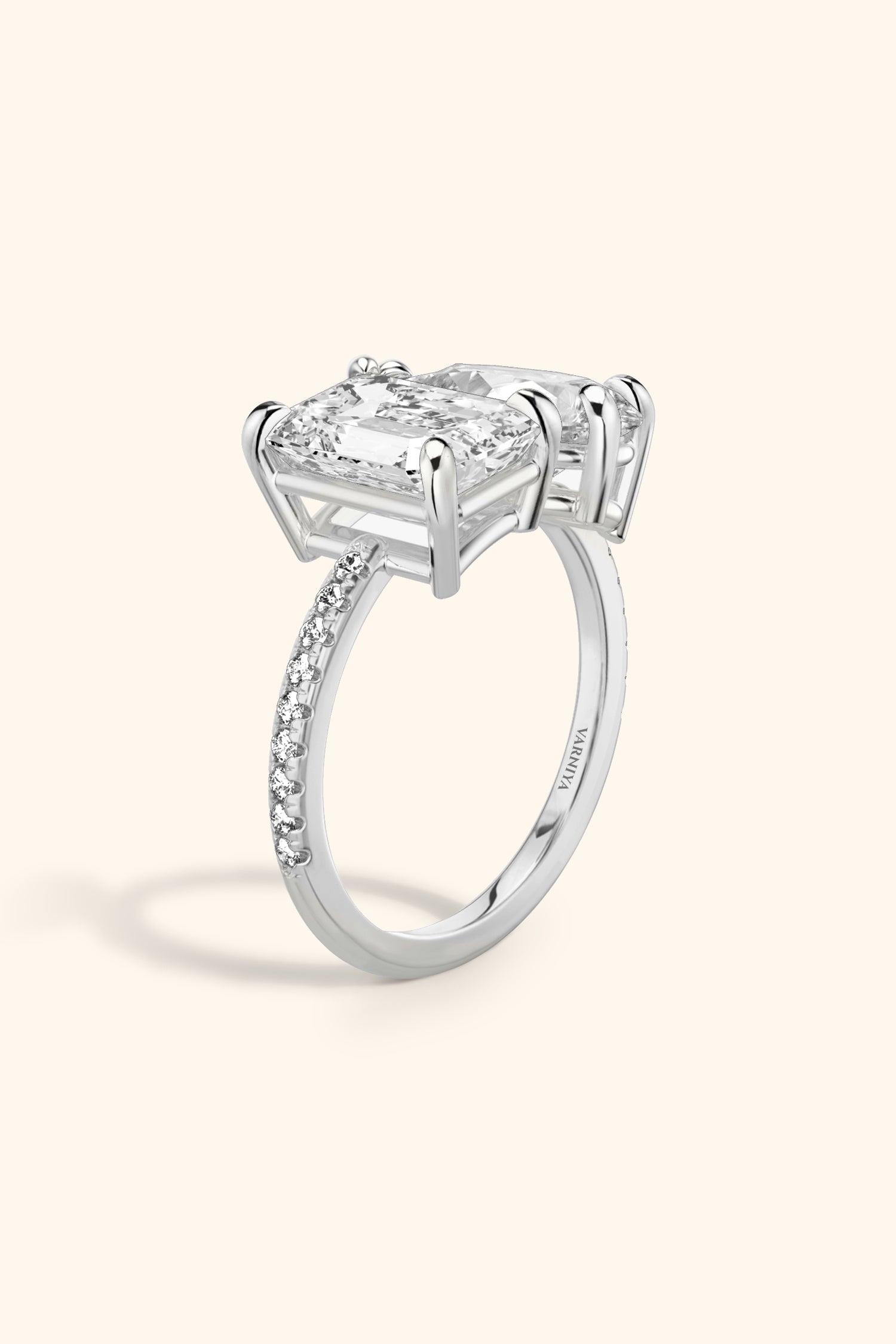 Luminosa Emerald and Pear Solitaire Pavé Ring