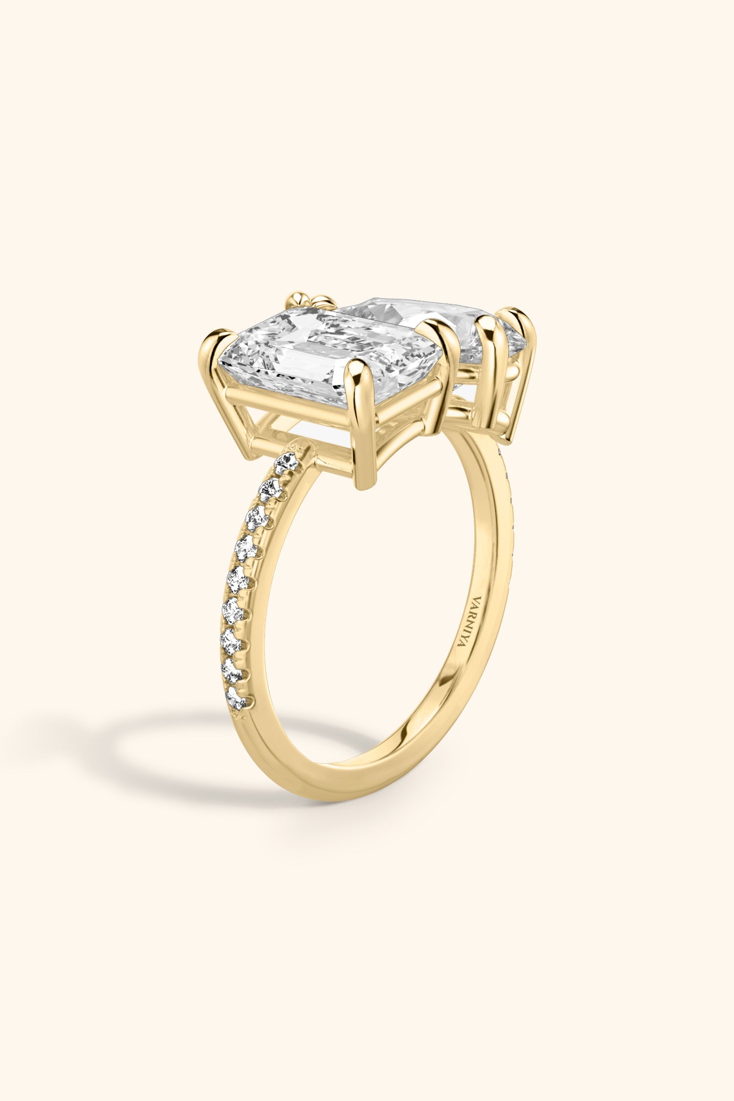 Luminosa Emerald and Pear Solitaire Pavé Ring