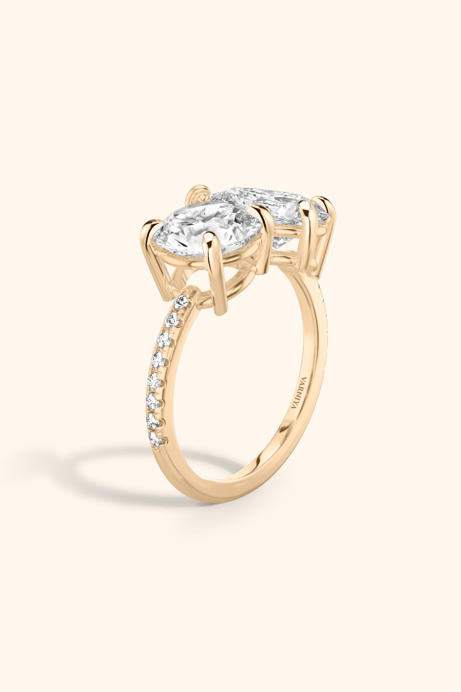 Luminosa Round Brilliant and Pear Solitaire Pavé Ring