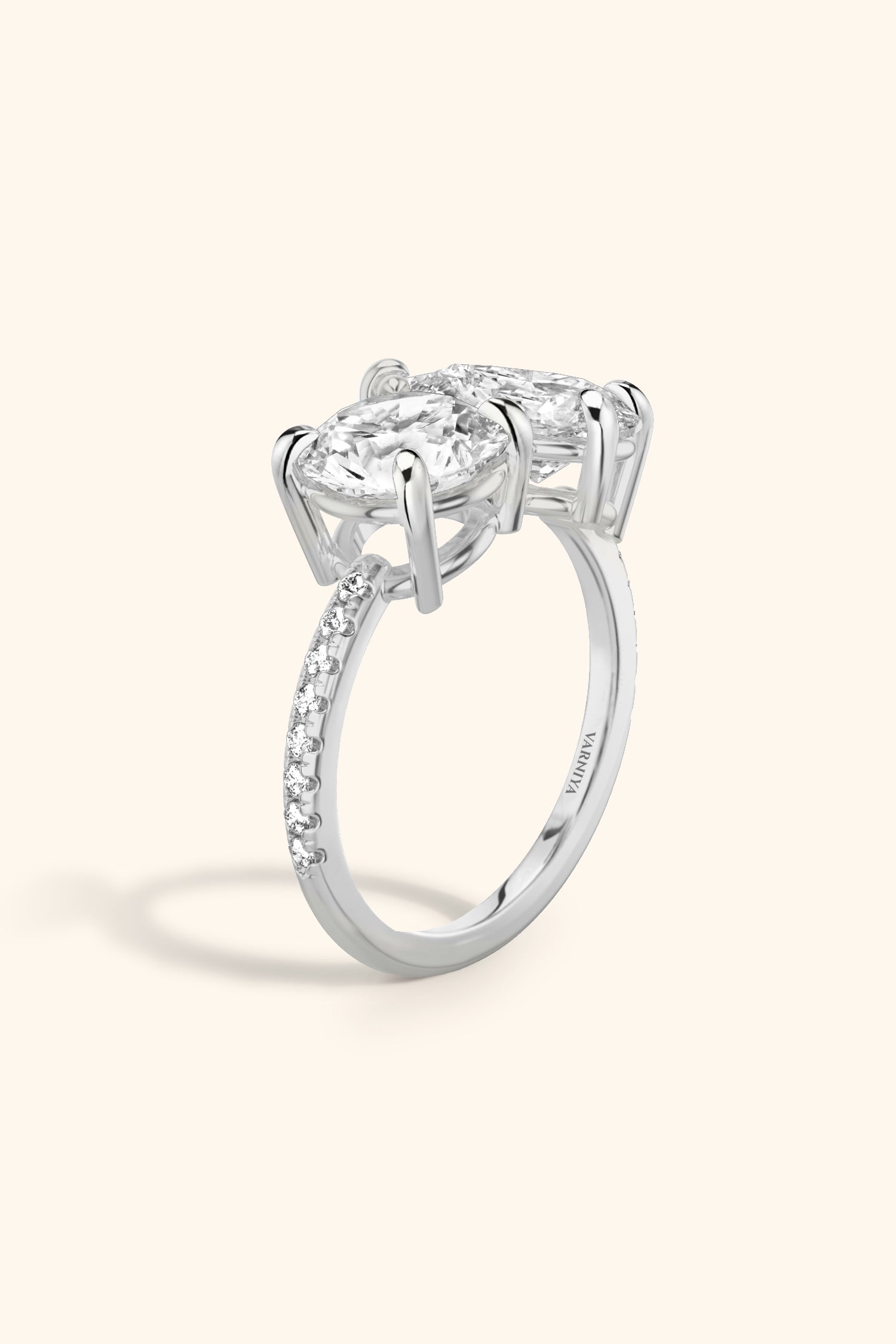 Luminosa Round Brilliant and Pear Solitaire Pavé Ring