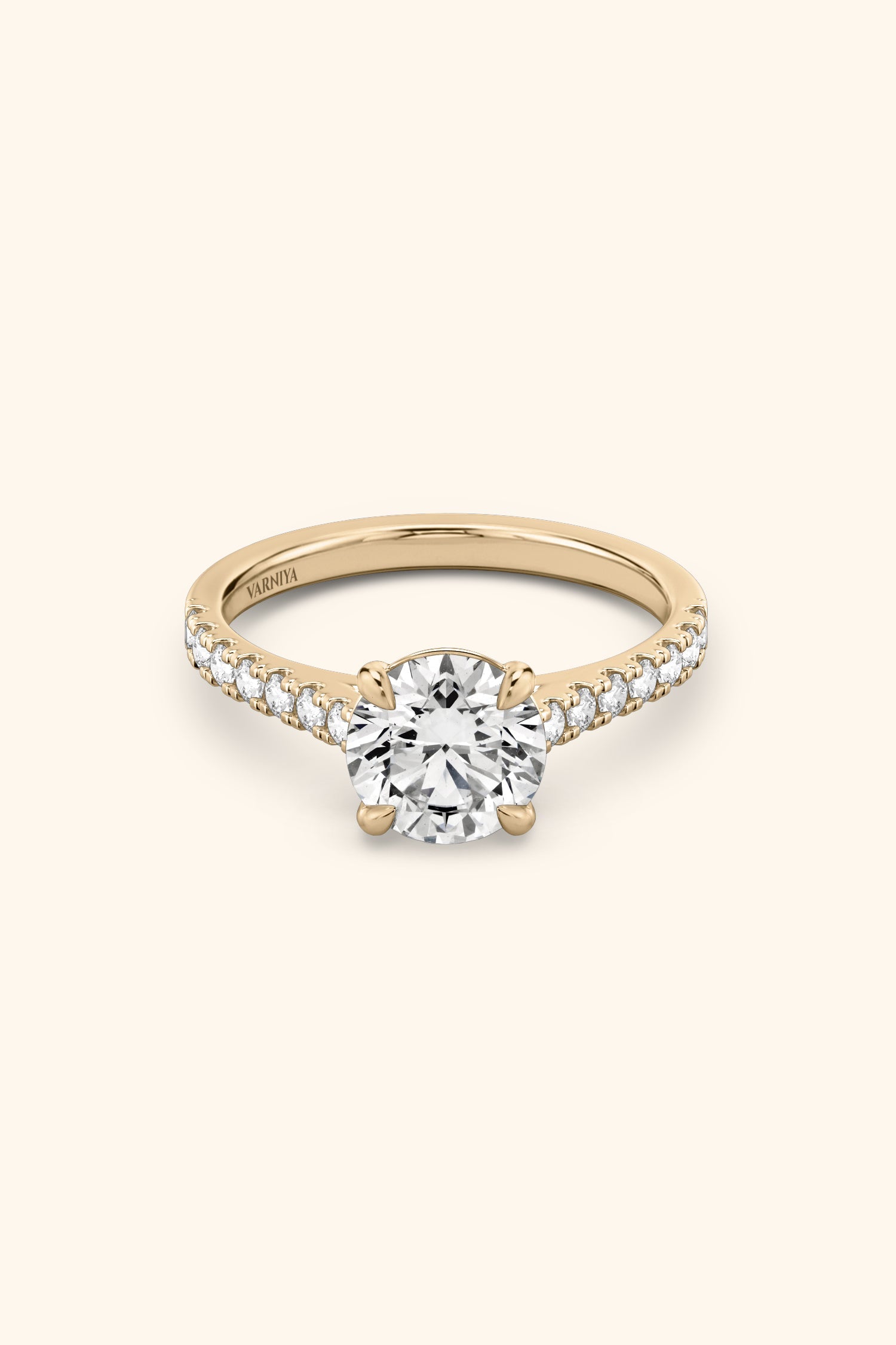 Gopuram Dome with a Round Solitaire Pavé Ring