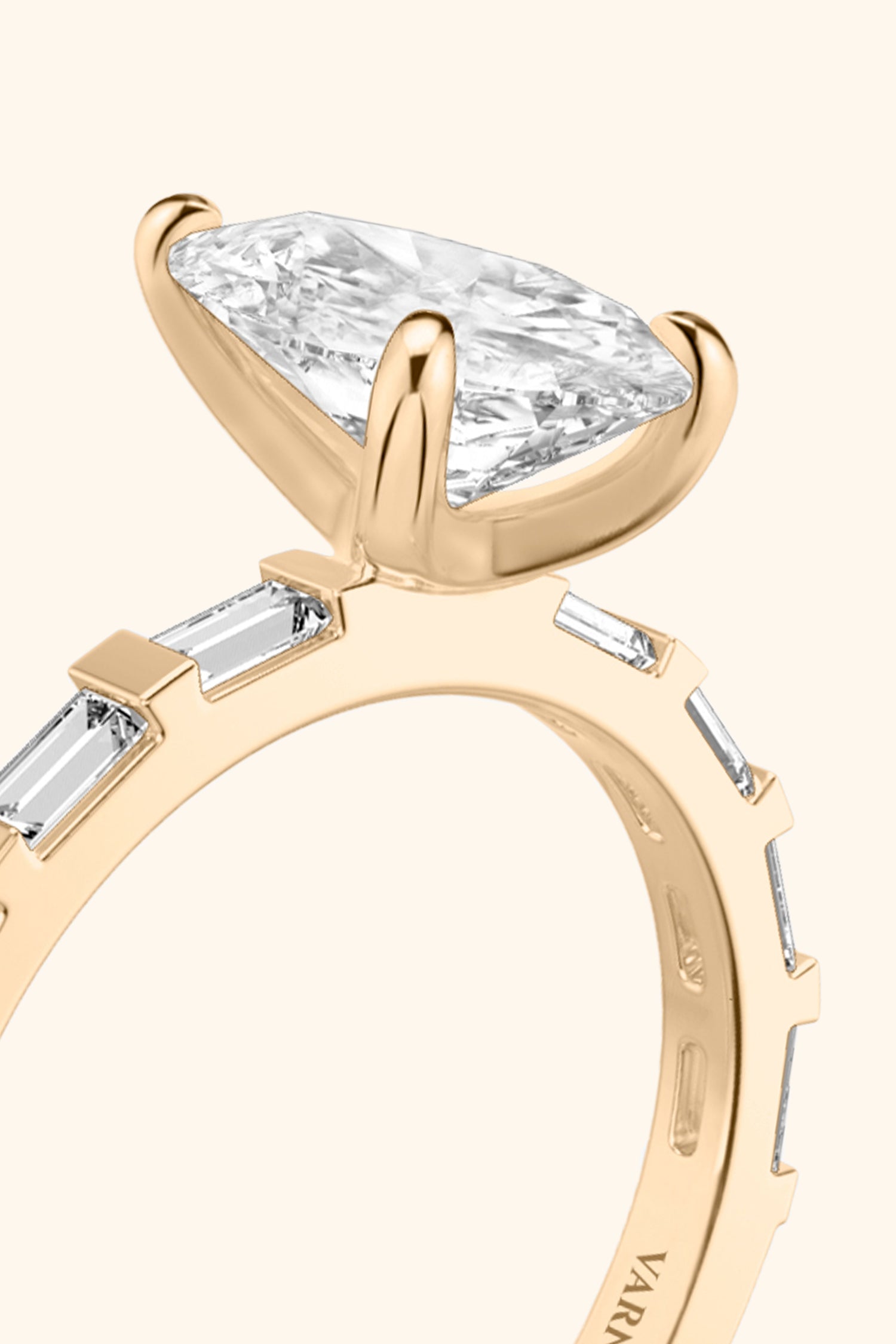 French Bar with Pear Solitaire Ring
