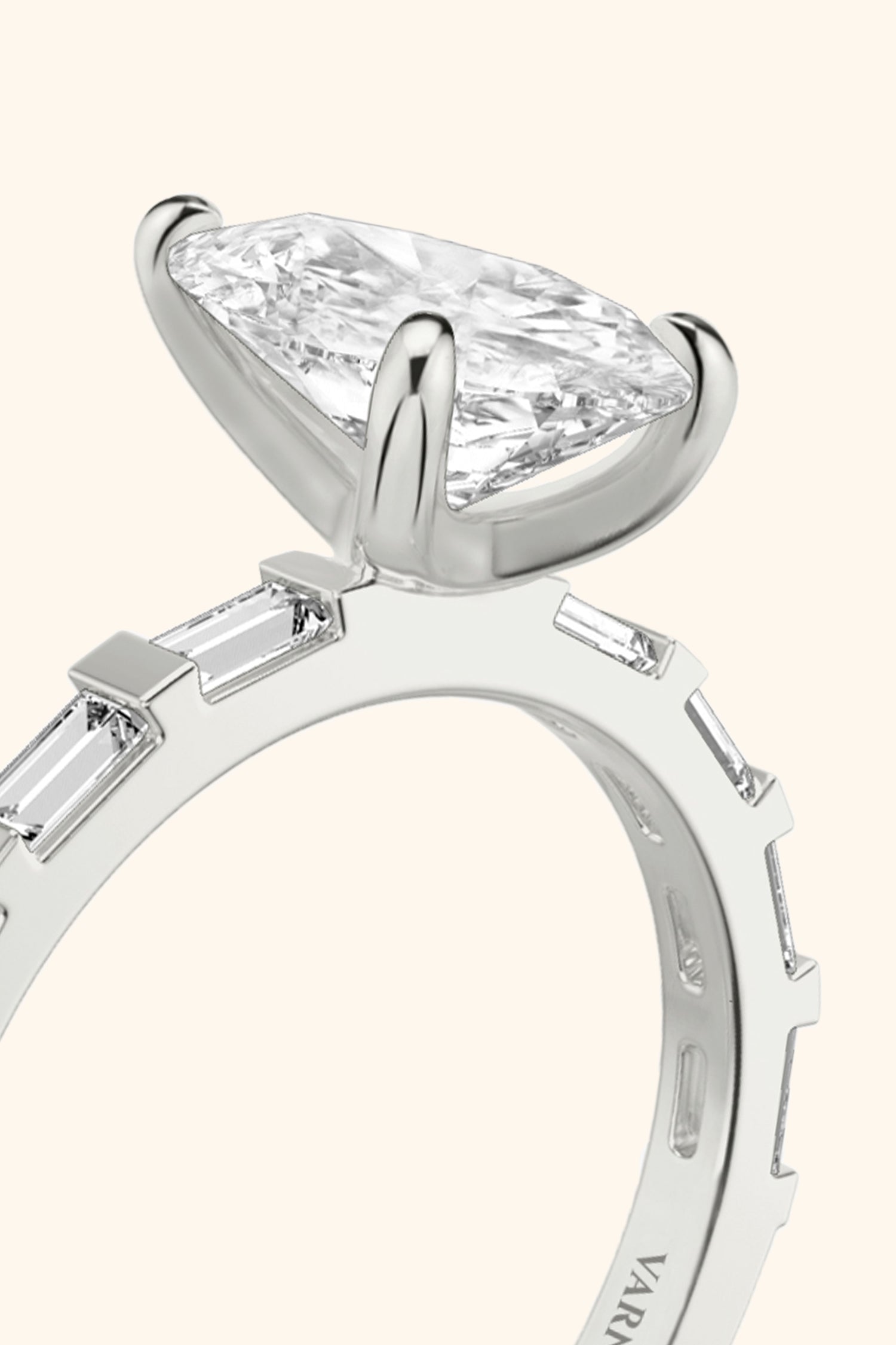 French Bar with Pear Solitaire Ring
