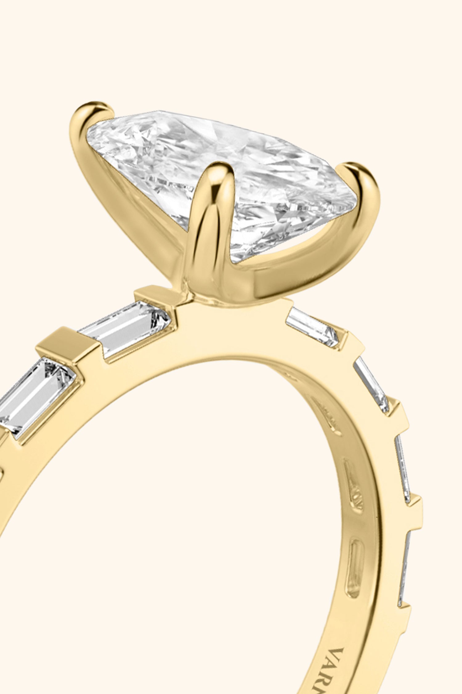 French Bar with Pear Solitaire Ring