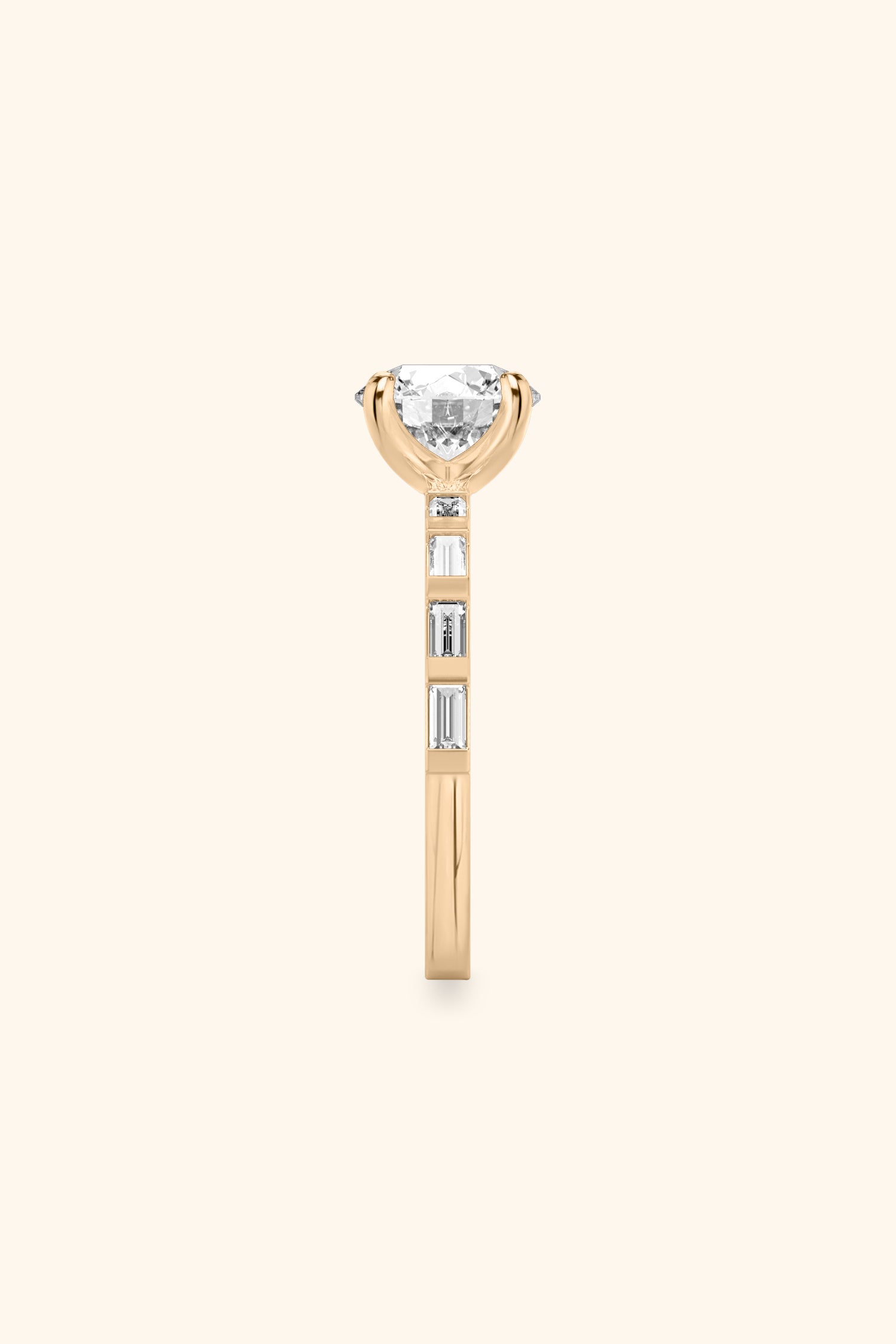 French Bar with Round Brilliant Solitaire Ring