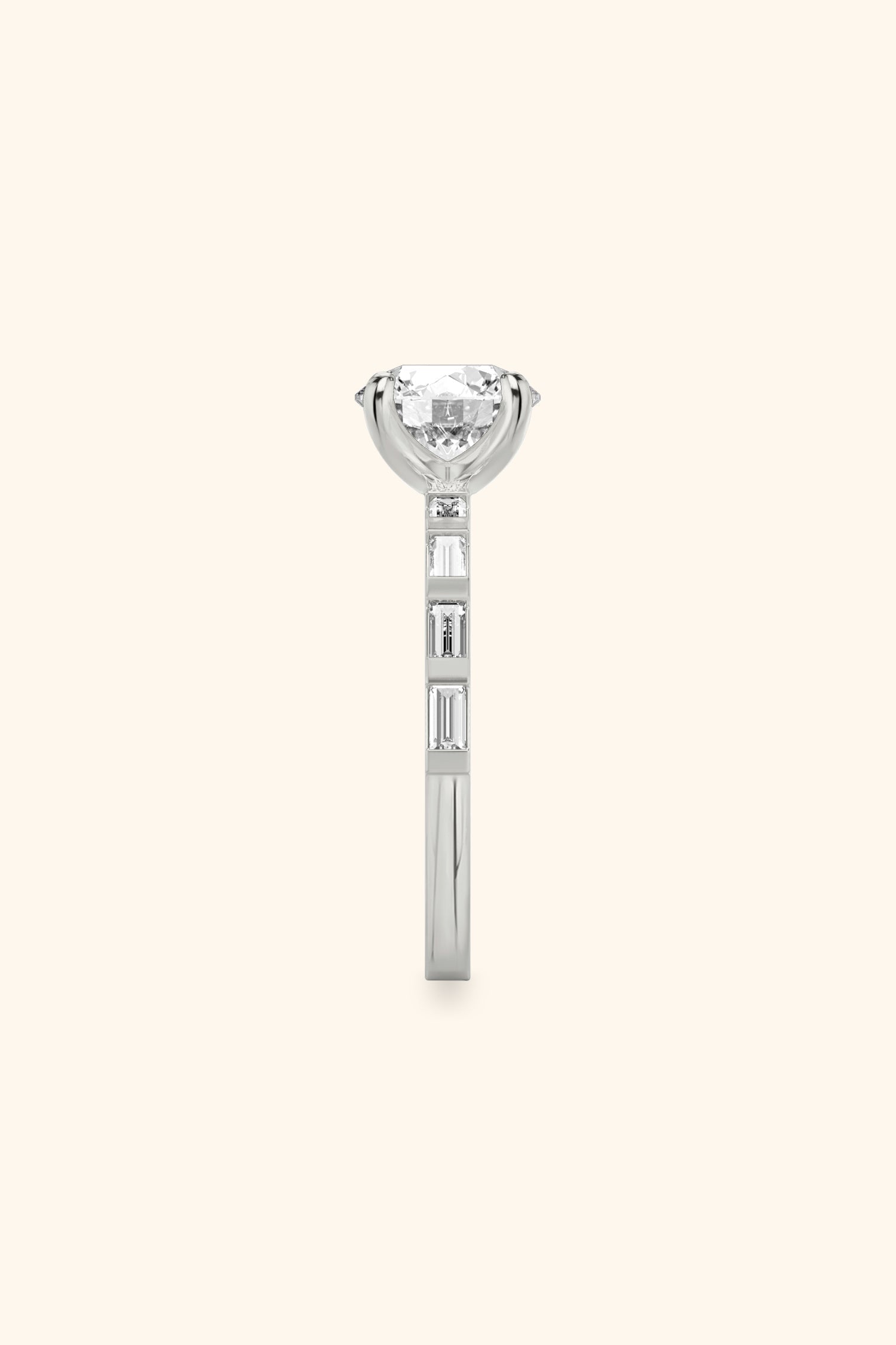 French Bar with Round Brilliant Solitaire Ring