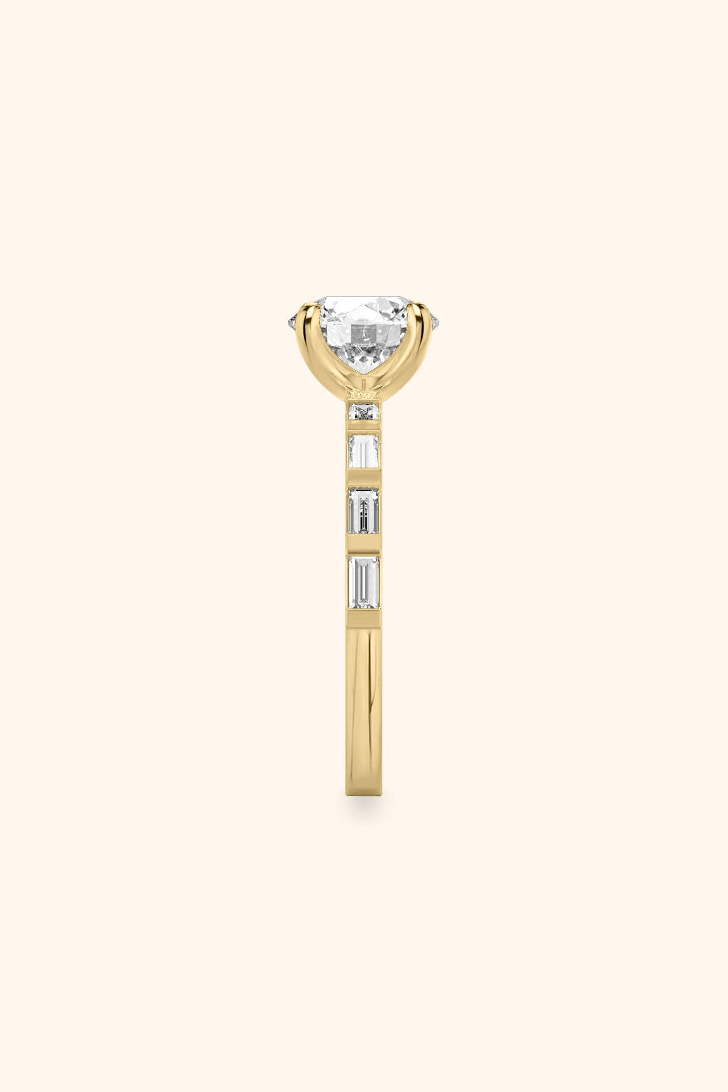 French Bar with Round Brilliant Solitaire Ring