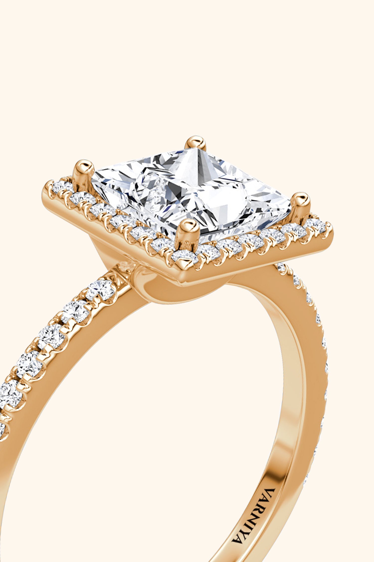 Angelica Classic Halo with a Princess Solitaire Pavé Premium Ring