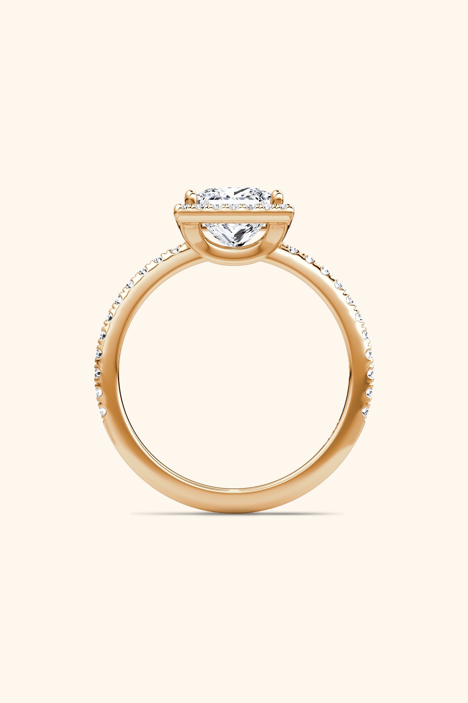 Angelica Classic Halo with a Princess Solitaire Pavé Premium Ring