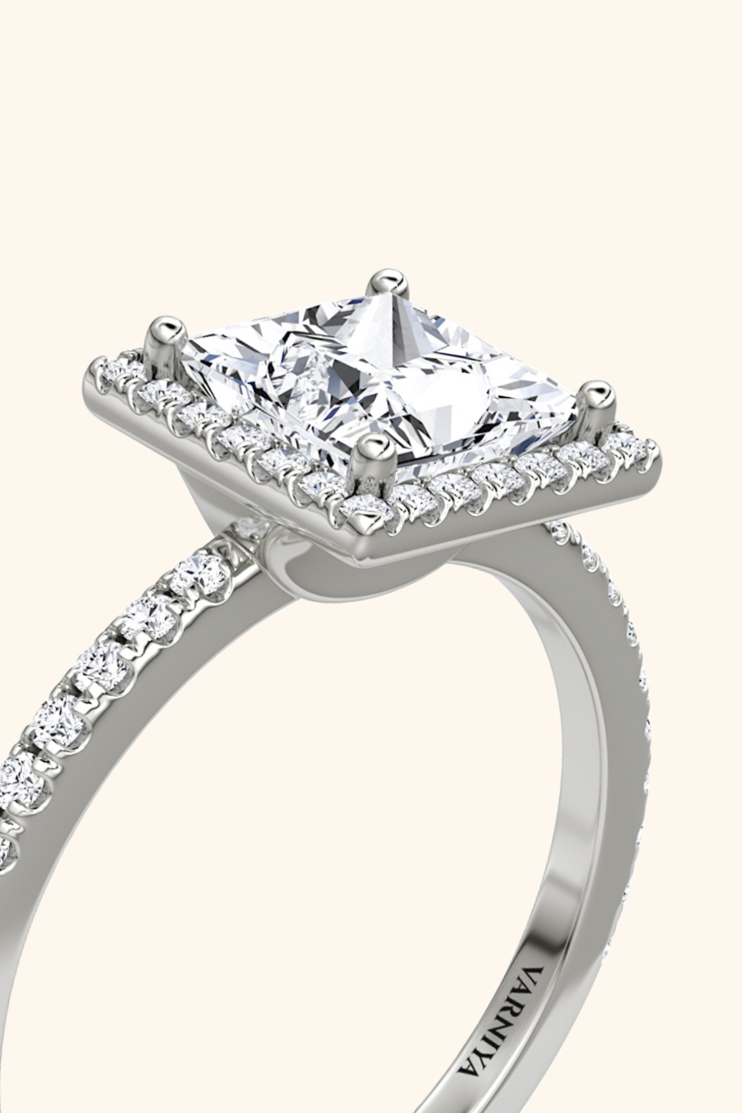 Angelica Classic Halo with a Princess Solitaire Pavé Premium Ring