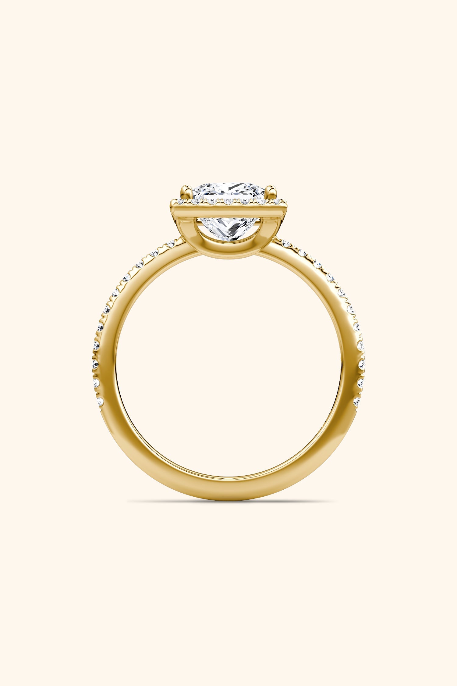 Angelica Classic Halo with a Princess Solitaire Pavé Premium Ring